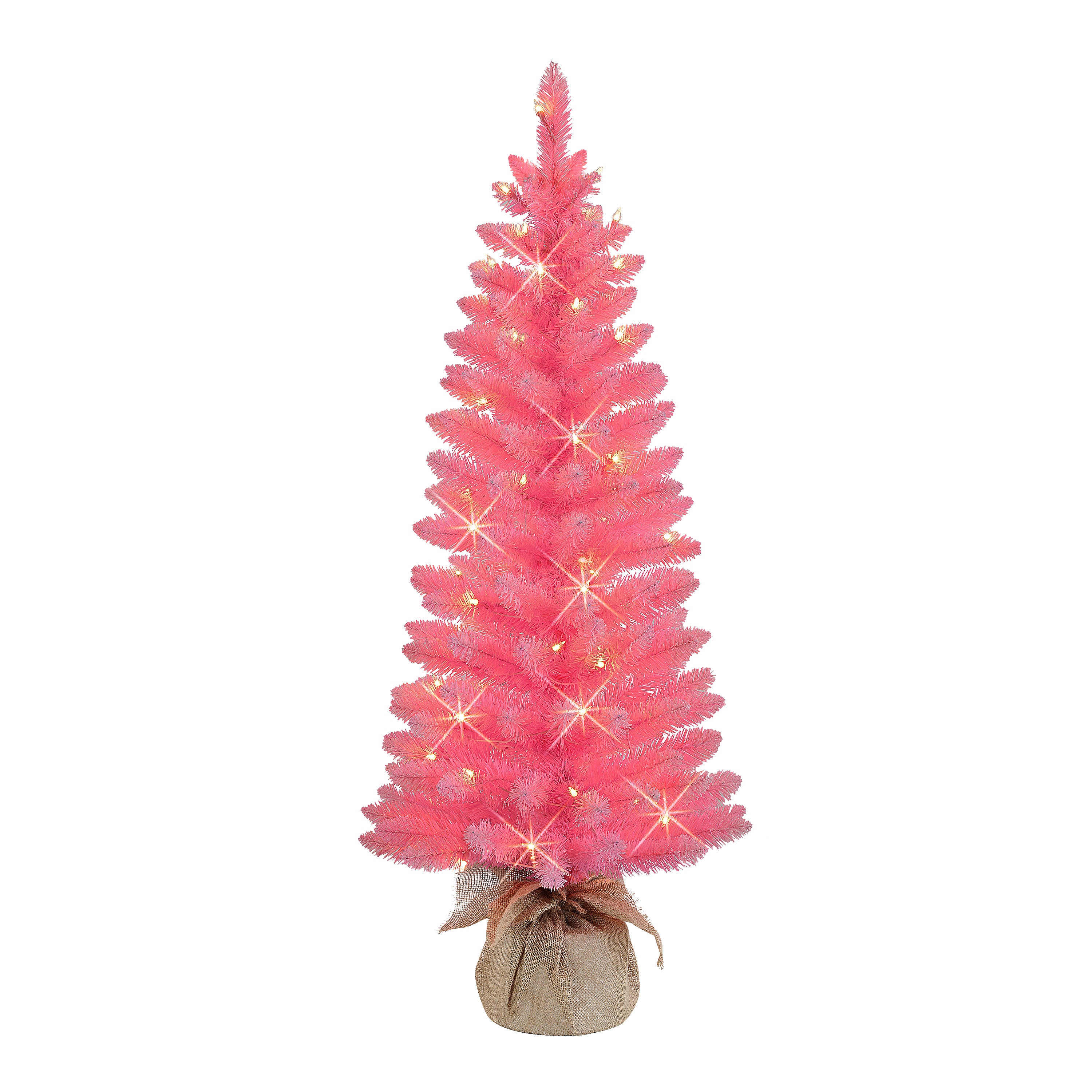 4 ft Pre-Lit Pink Artificial Tree in Burlap Sac ST9612A-40C07-PK