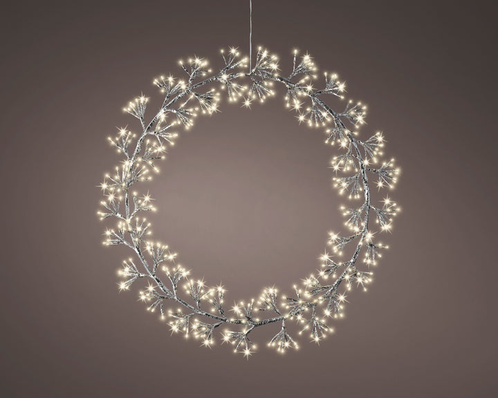 Lumineo 31"(W) 500 LED Silver Metal Frame Wreath in Flashing Warm White # 783669