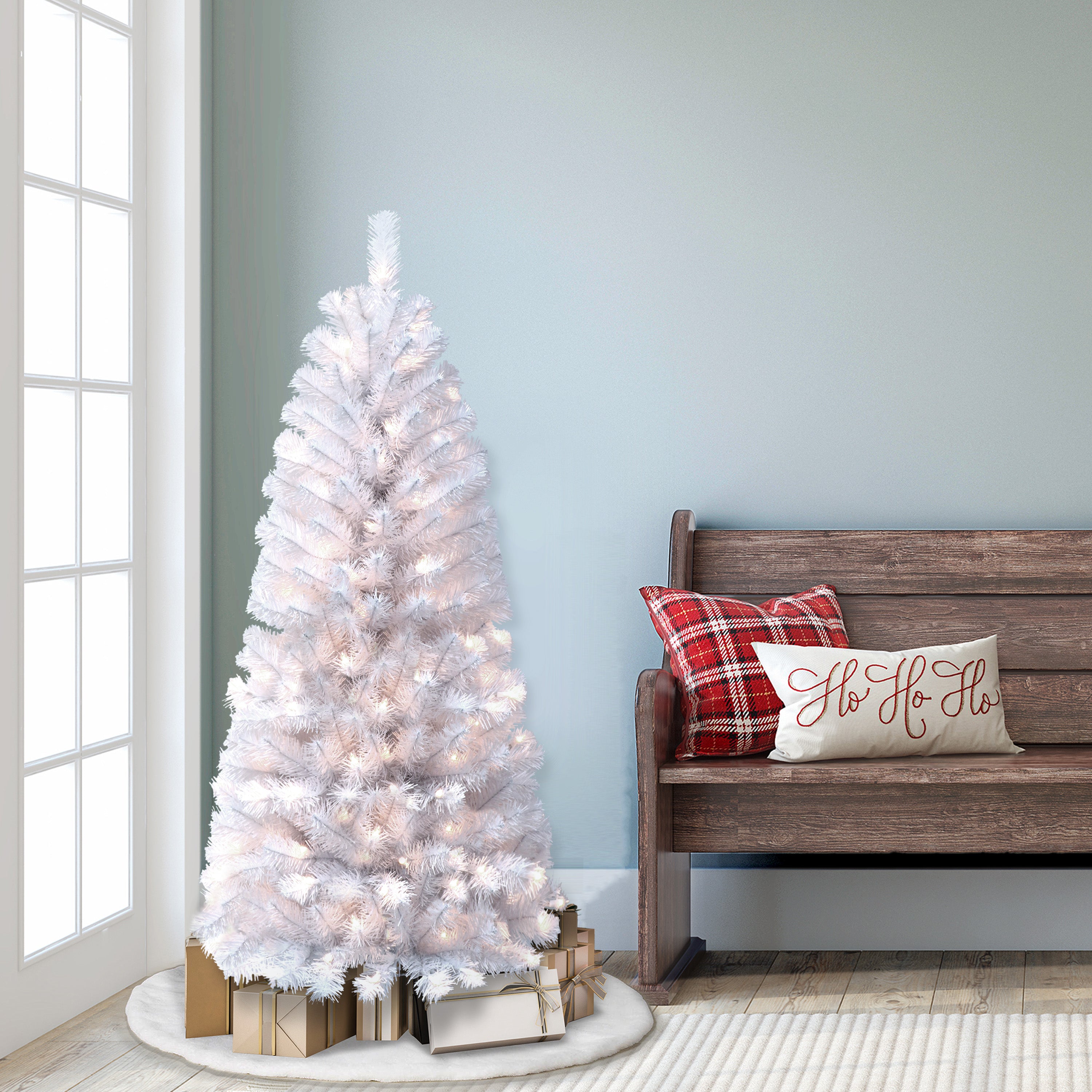 4.5ft Pre-Lit White Northern Fir Pencil Christmas Tree