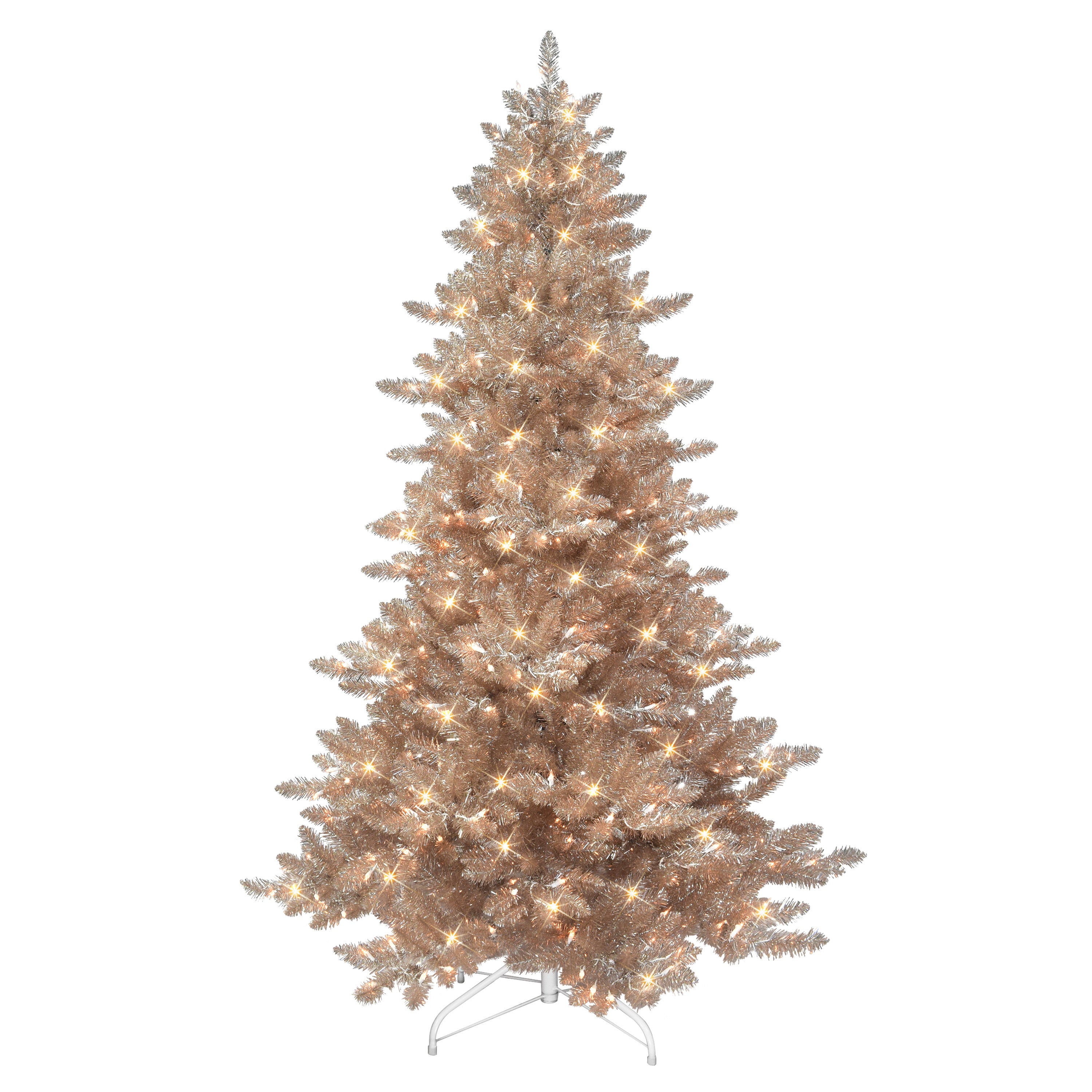 6.5 ft Pre-lit Rose Gold Royal Majestic Spruce Artificial Christmas Tree with 500 UL Clear Lights Metal Stand Rose Gold Color RMSRGA-65C5