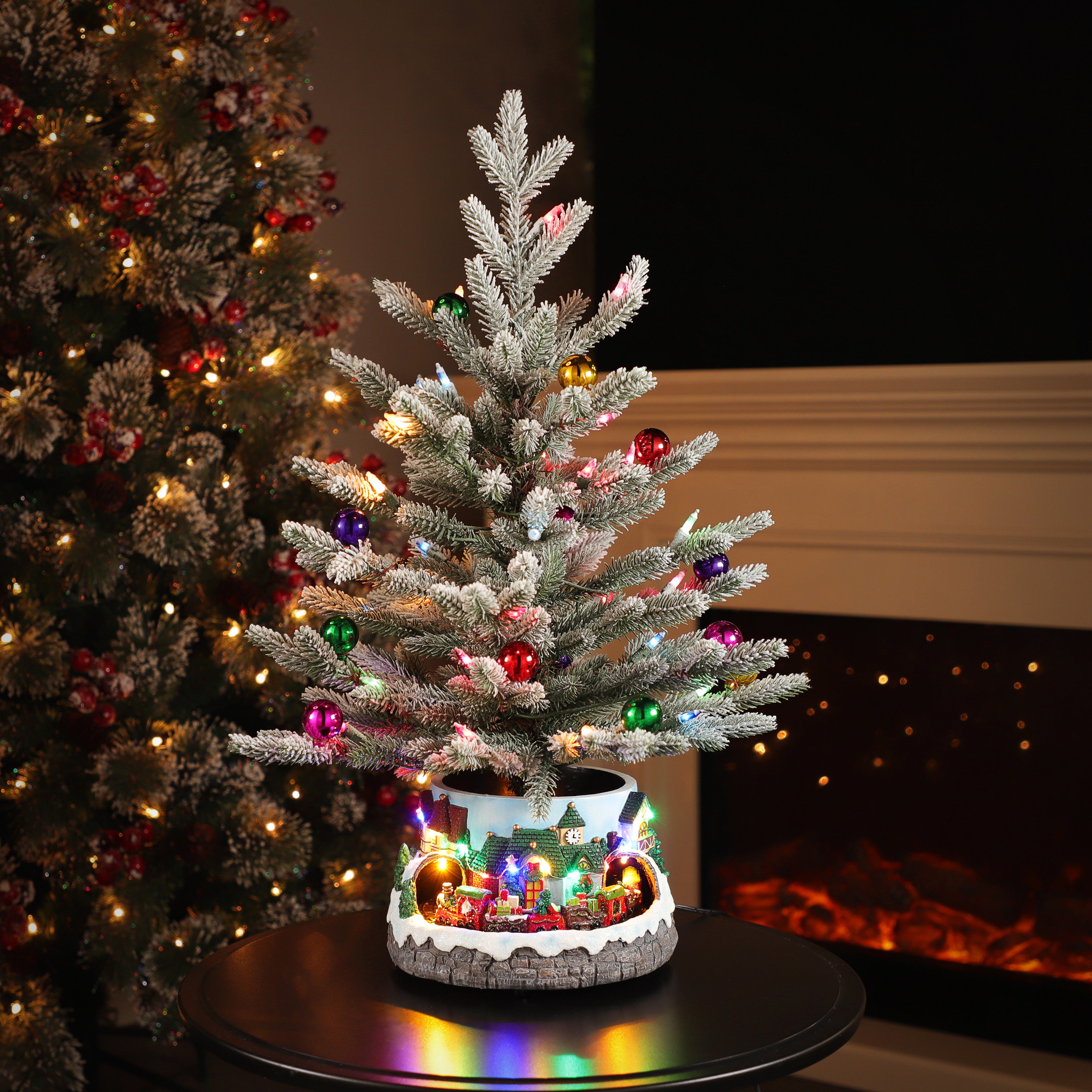 2ft Pre-Lit Adorned Flocked Tree