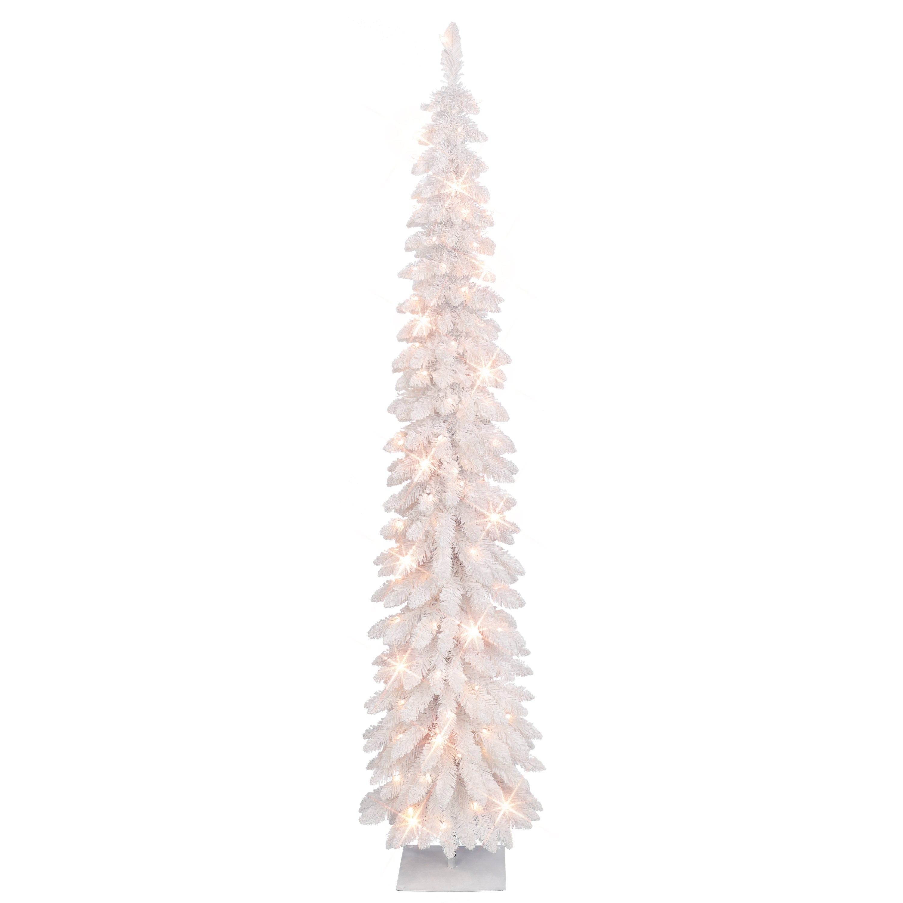 7 ft Pre-Lit Flocked White Artificial Alpine Pencil Tree 01063A-TFP70C15-WH