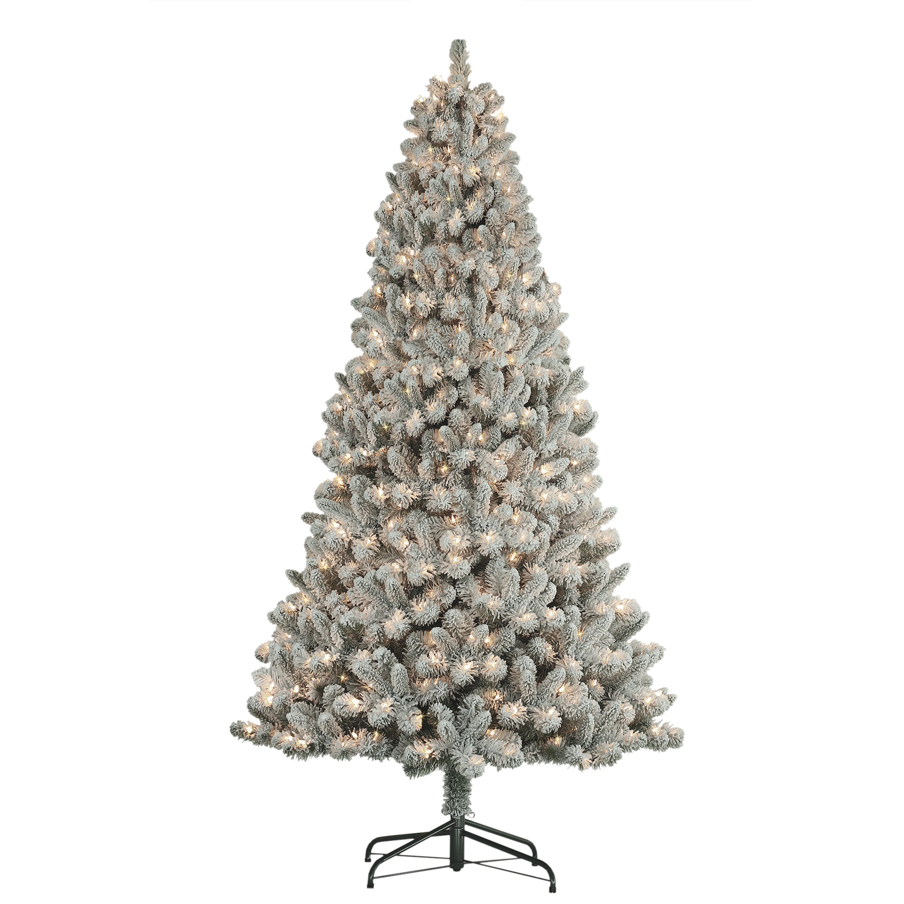 7.5 ft Pre-lit Flocked Virginia Pine Artificial Christmas Tree with 500 UL Clear Lights Metal Stand Green 0998A-TF75C5