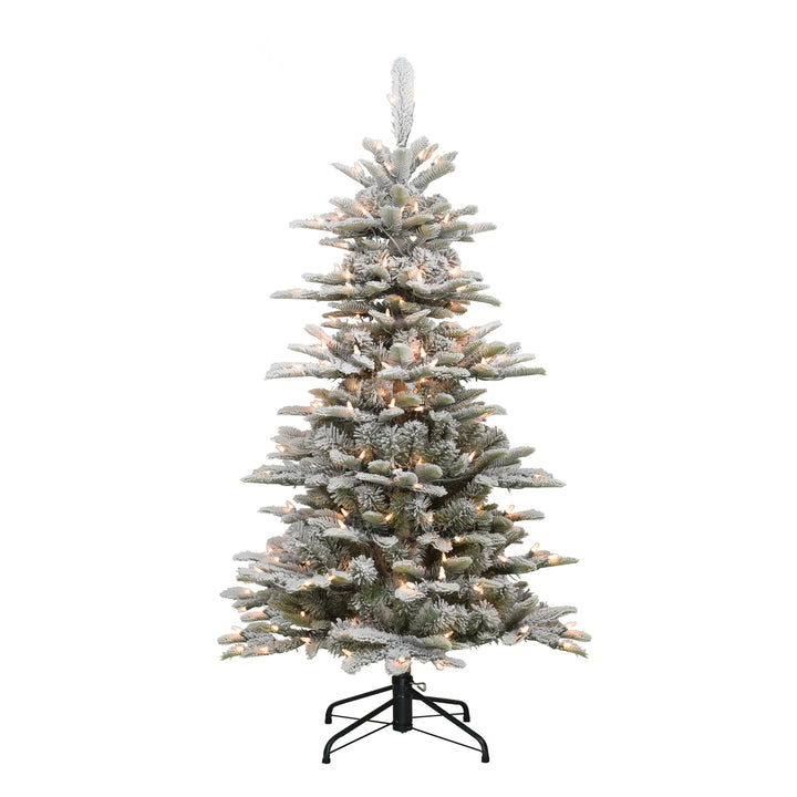 4.5 ft Pre-Lit Slim Flocked Aspen Fir Artificial Christmas Tree with 200 UL Clear Lights Metal Stand Green APGSLFA-45C2