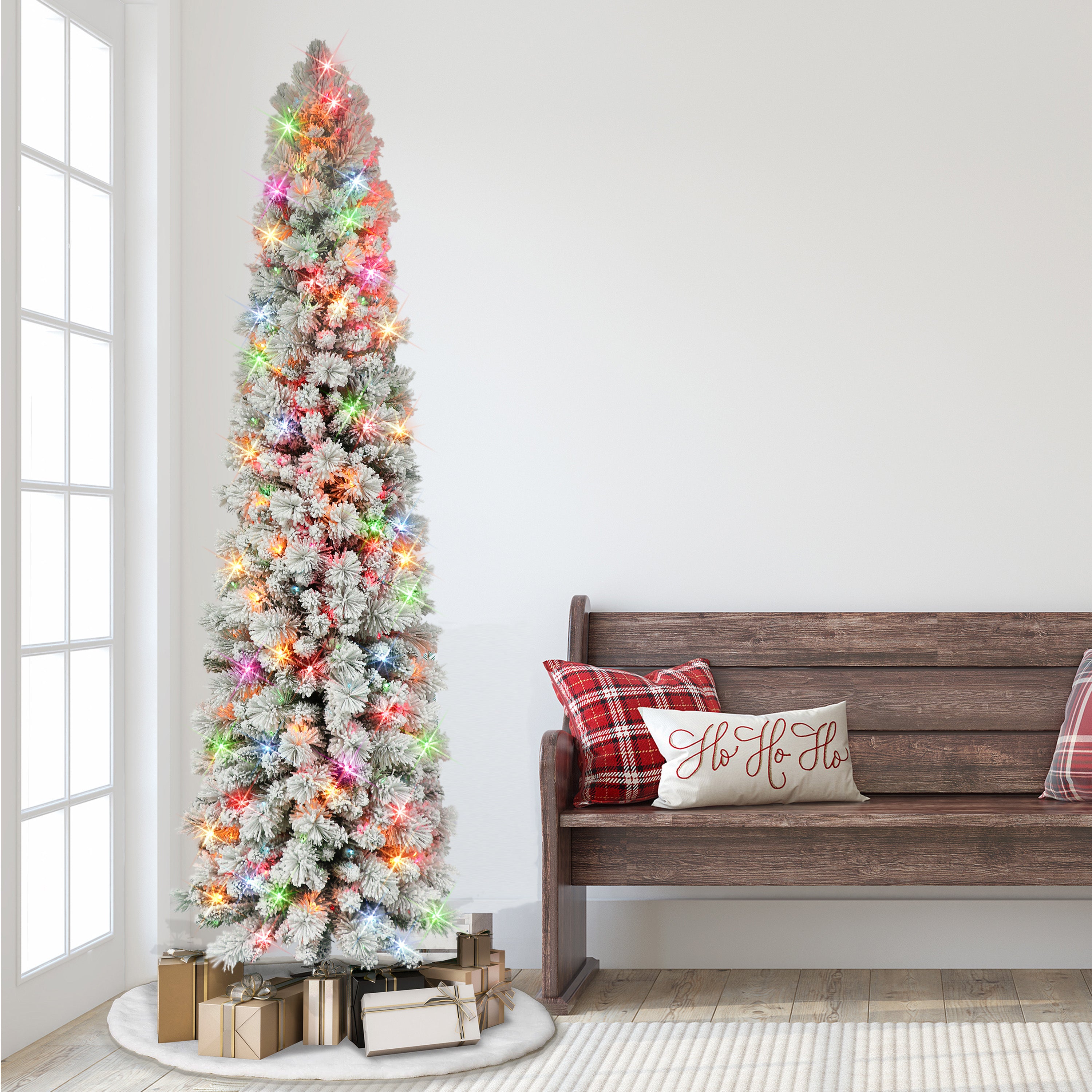 7.5ft Pre-Lit Flocked Portland Pine Pencil Tree