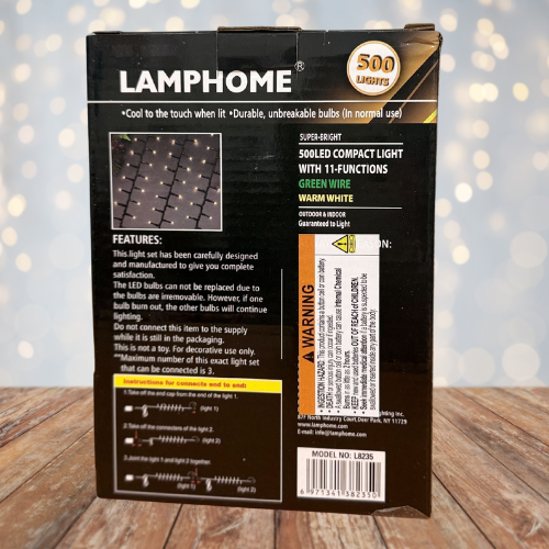 36FT 500LED Compact Light, with 11 Functions, Green Wire, Warm White
