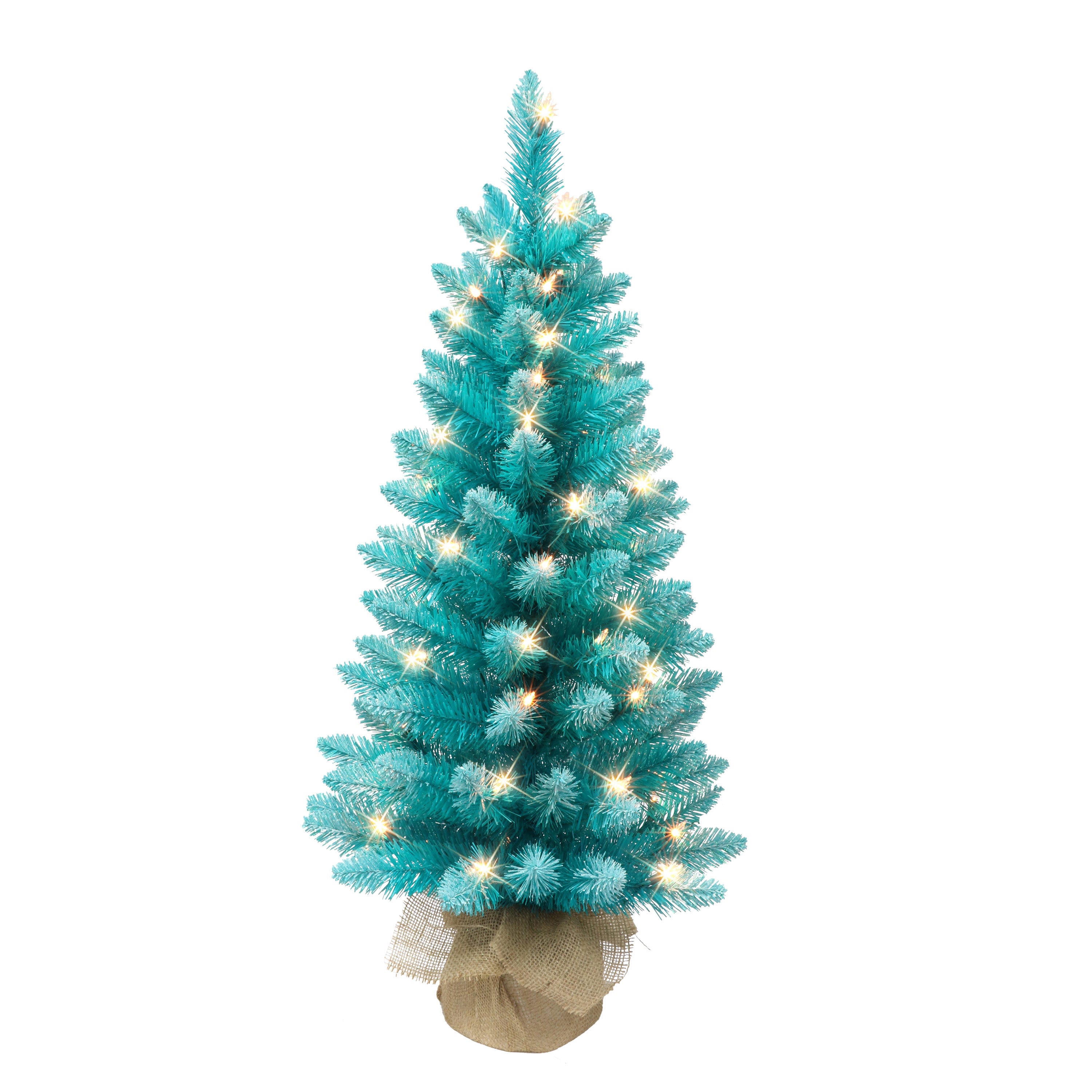 3 ft Pre-lit Fashion Teal Artificial Christmas Tree 50 UL Clear Lights Burlap Sac Base ST9612A-30C05-TB
