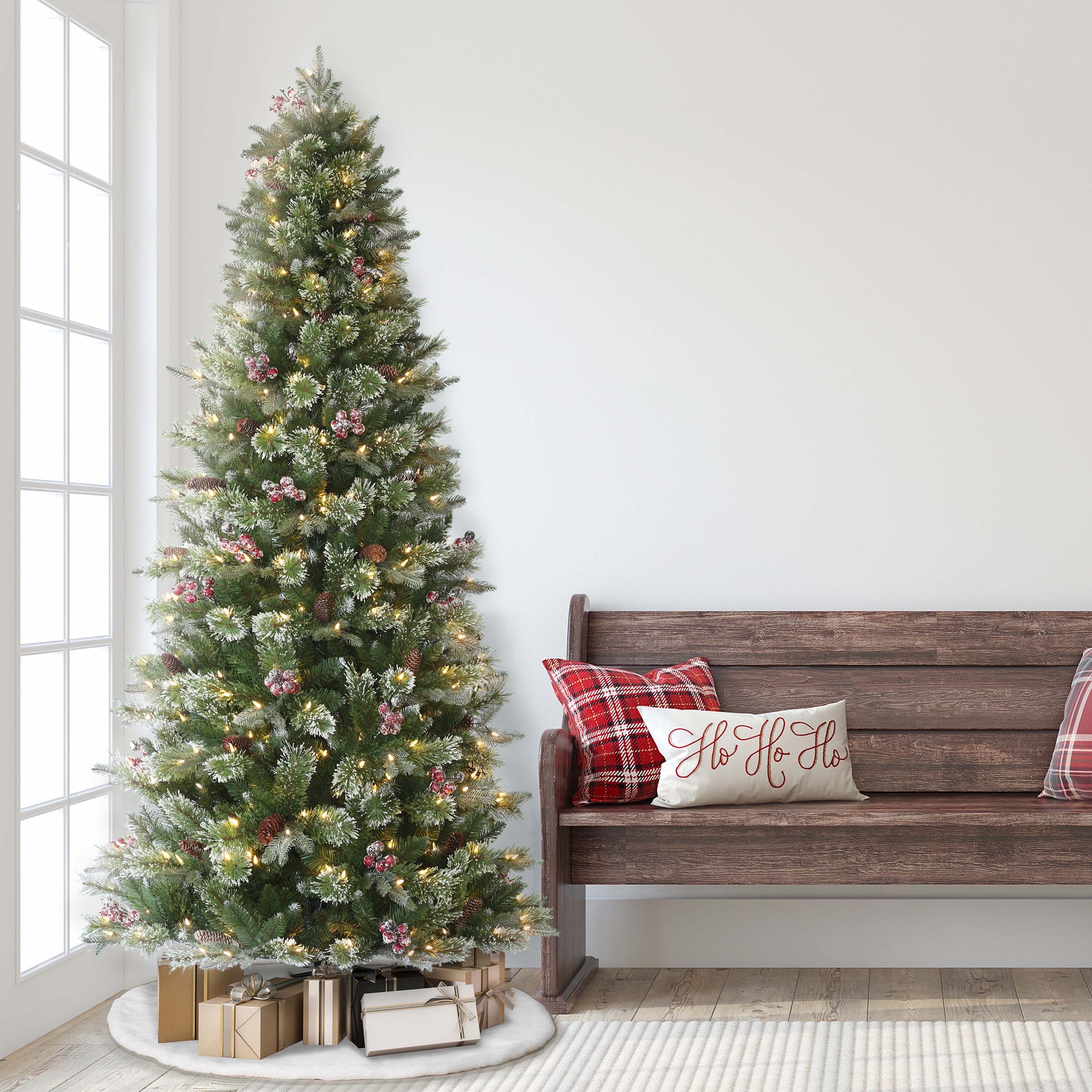 7.5ft Pre-Lit Frosted Slim Berry Spruce Christmas Tree