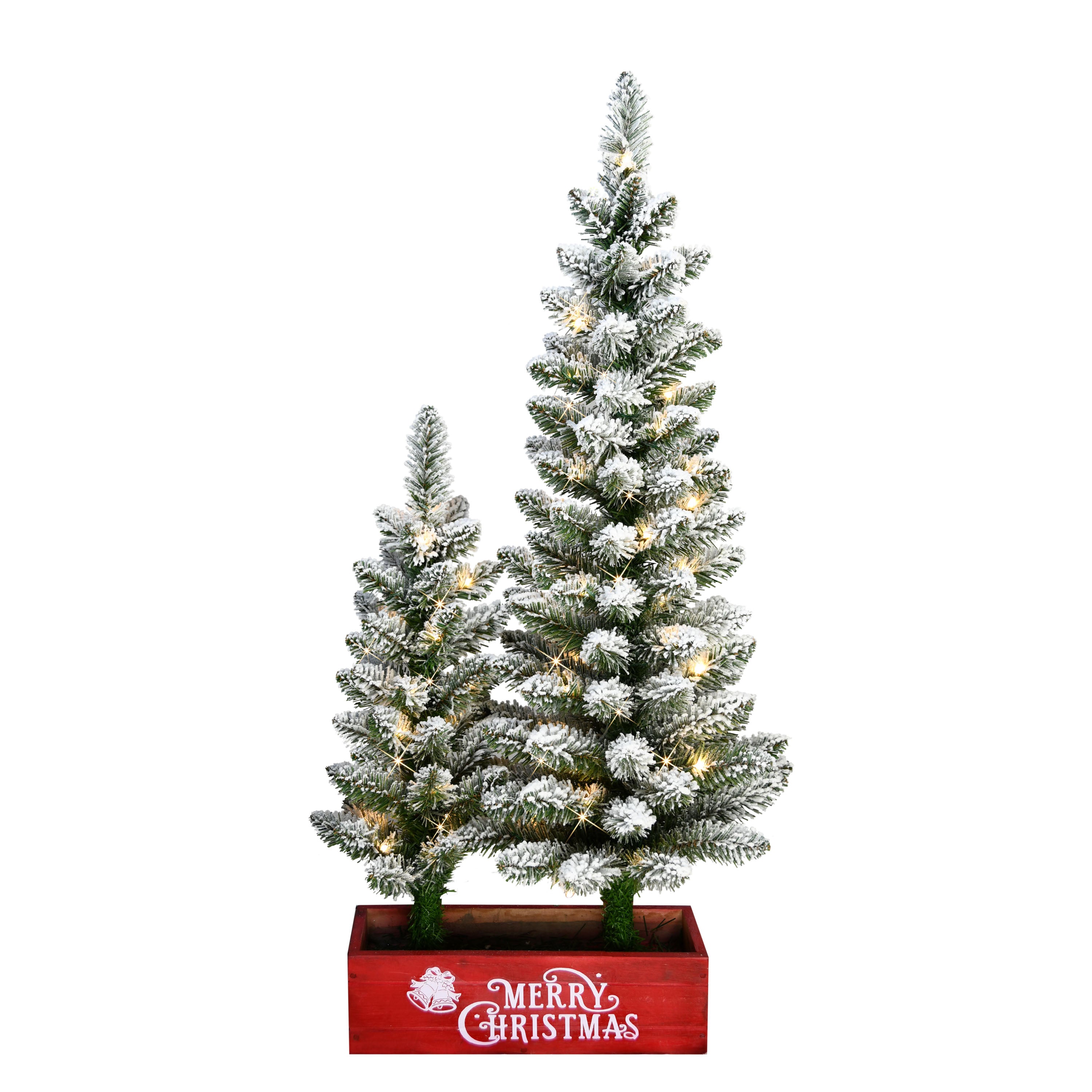 2 ft & 3 ft Potted Flocked Artifical Pencil Christmas Trees with 50 Warm White LED Rice Lights 01000A-STR30RL05