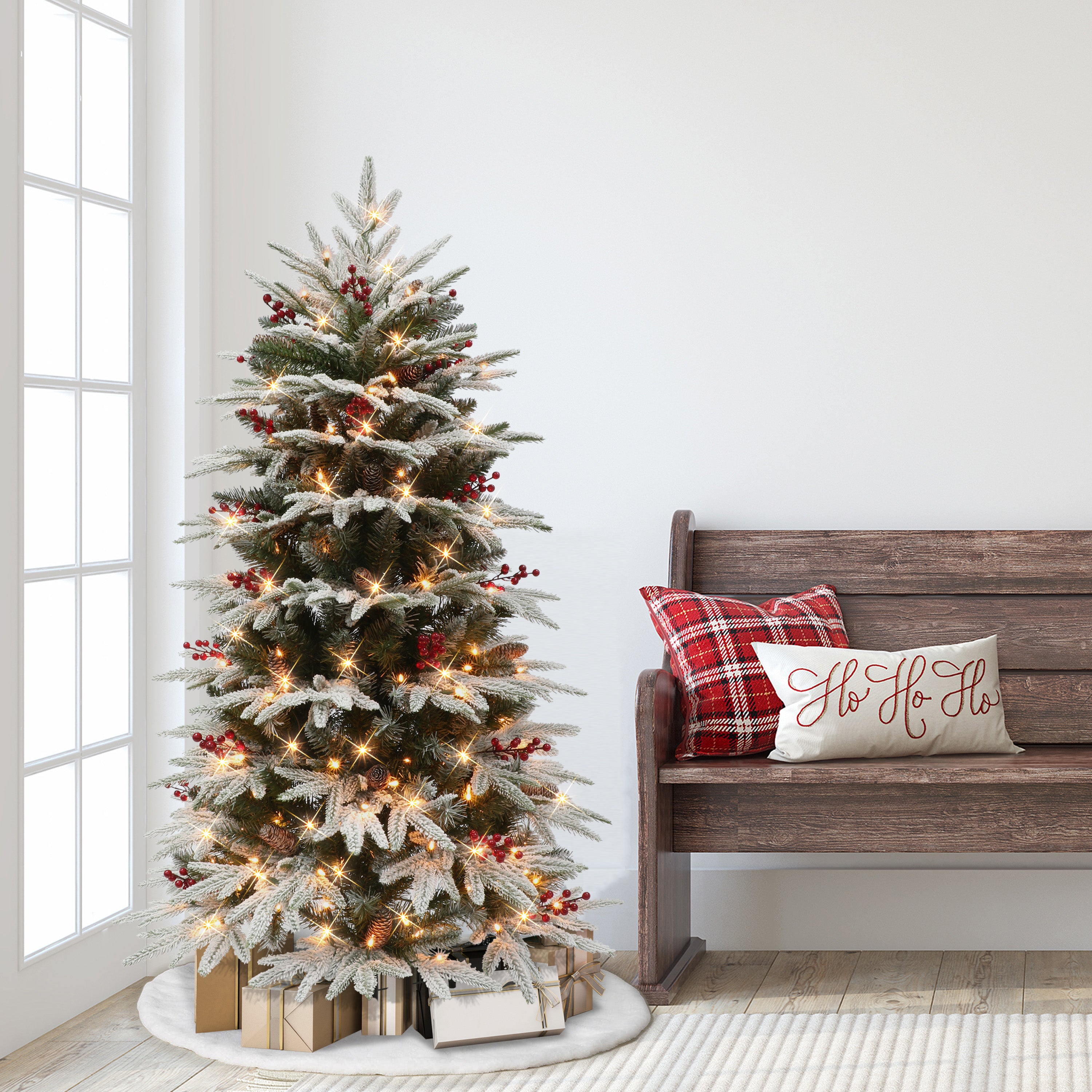 4.5ft Pre-lit Slim Flocked Halifax Fir Christmas Tree