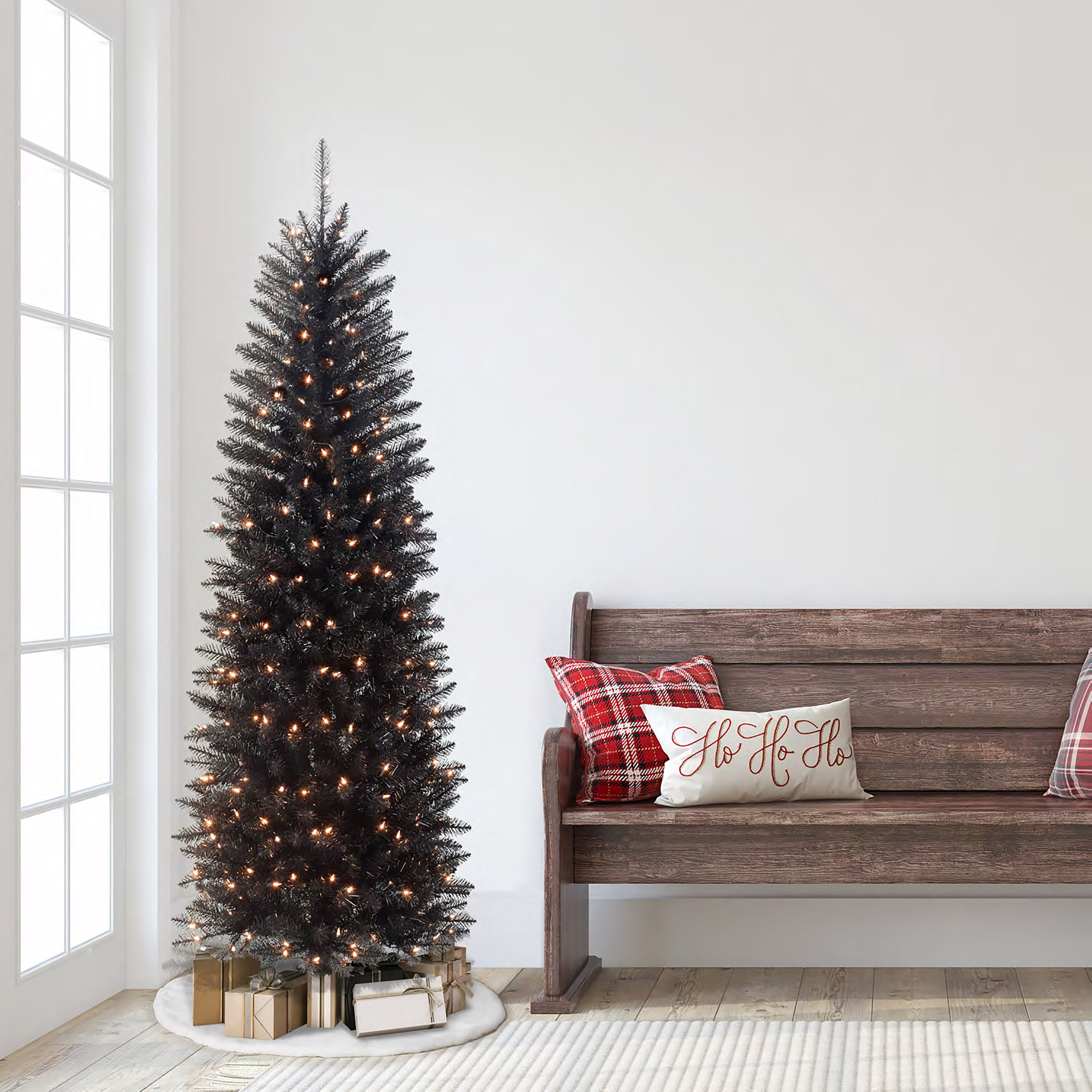 6.5ft Pre-Lit Black Fraser Fir Pencil Christmas Tree