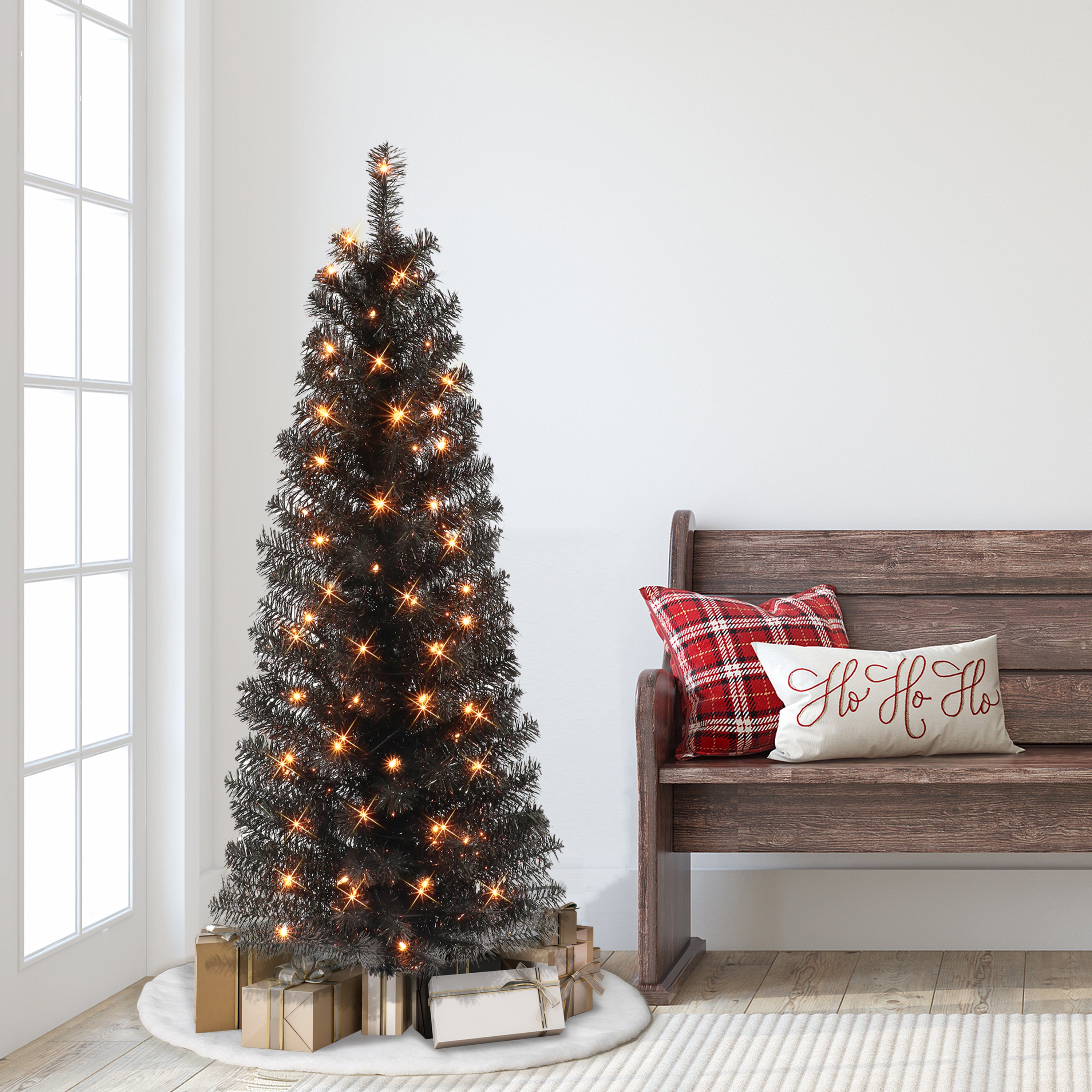 4.5ft Pre-lit Black Tinsel Tree