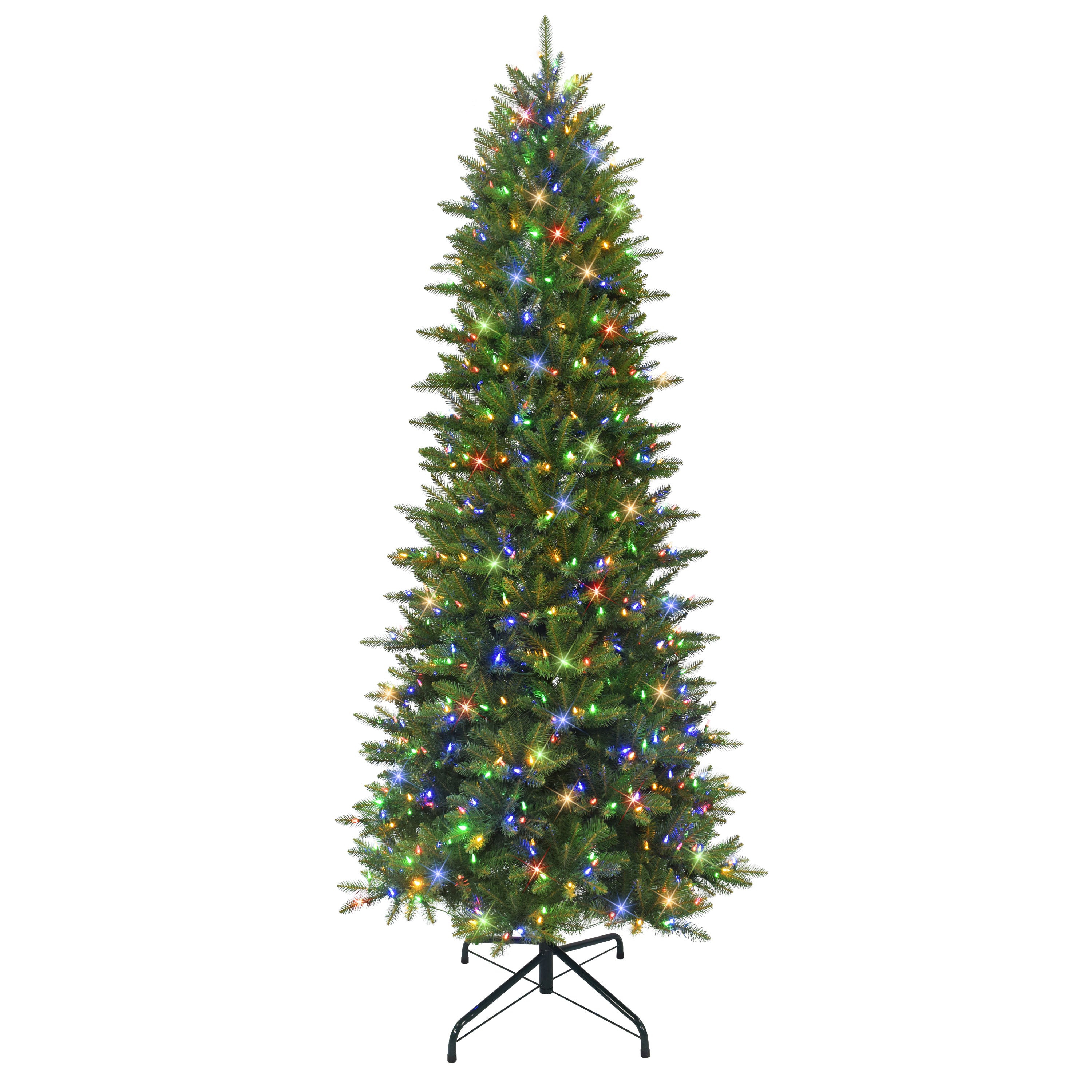 10 ft Pre-lit Slim Fraser Fir Tree 800 Dual Color LED Lights UL Listed Adaptor On/Off Foot Pedal Metal Stand Green FFSLA-100LD8
