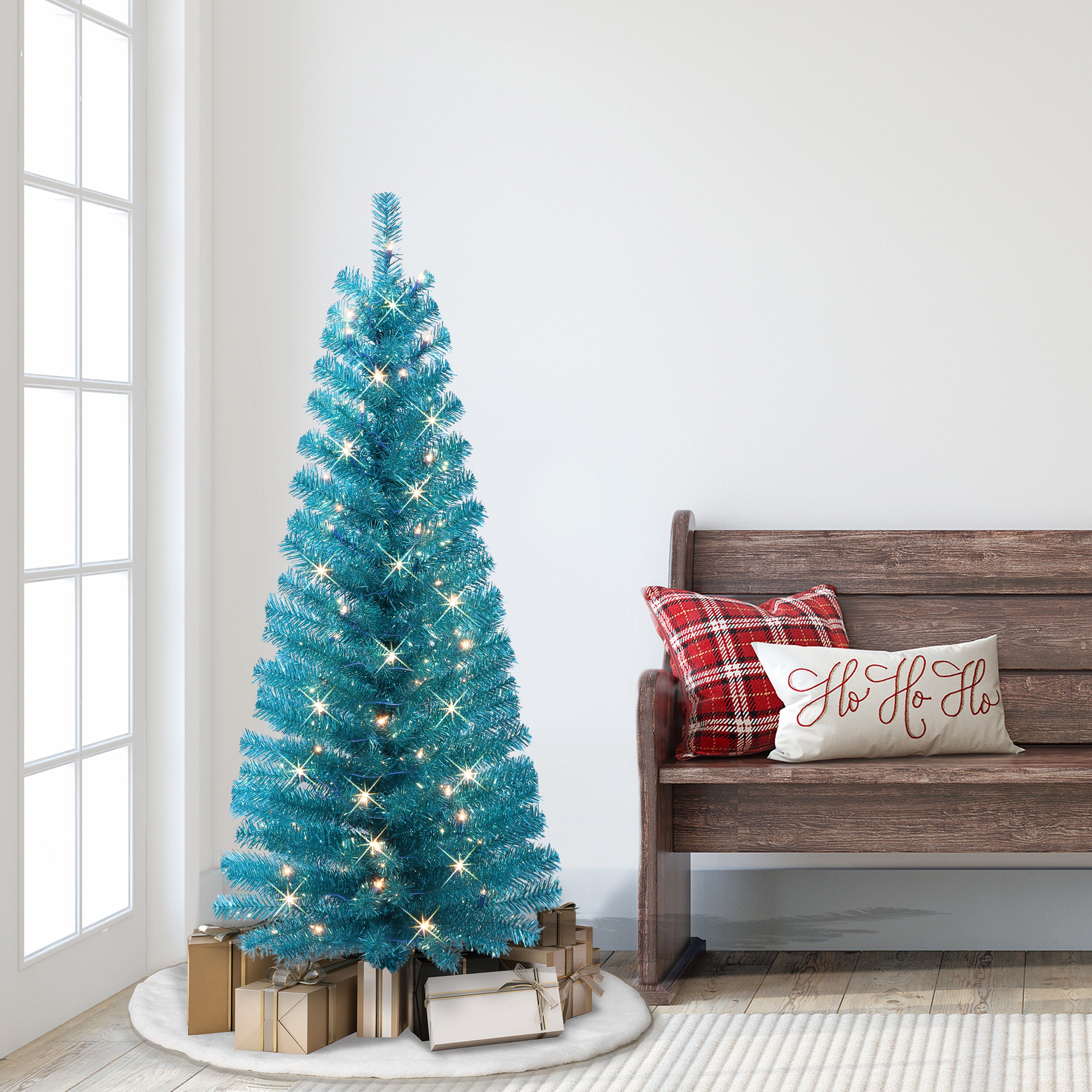 4.5ft Pre-Lit Teal Tinsel Tree
