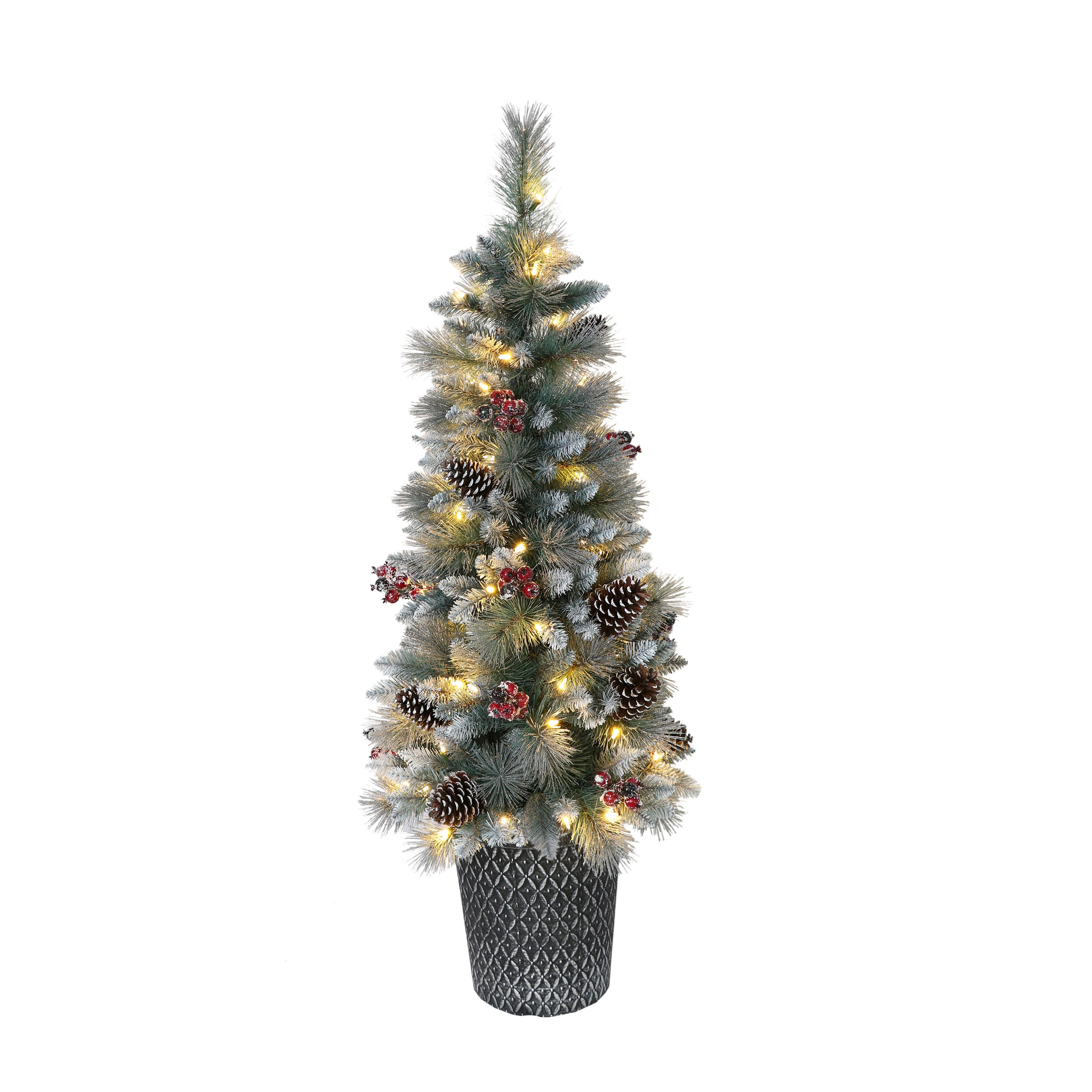 4.5 ft Pre-Lit Potted Sterling Pine Artificial Christmas Tree with 70 UL Clear Lights Blue/Green PTO9592A-45C07