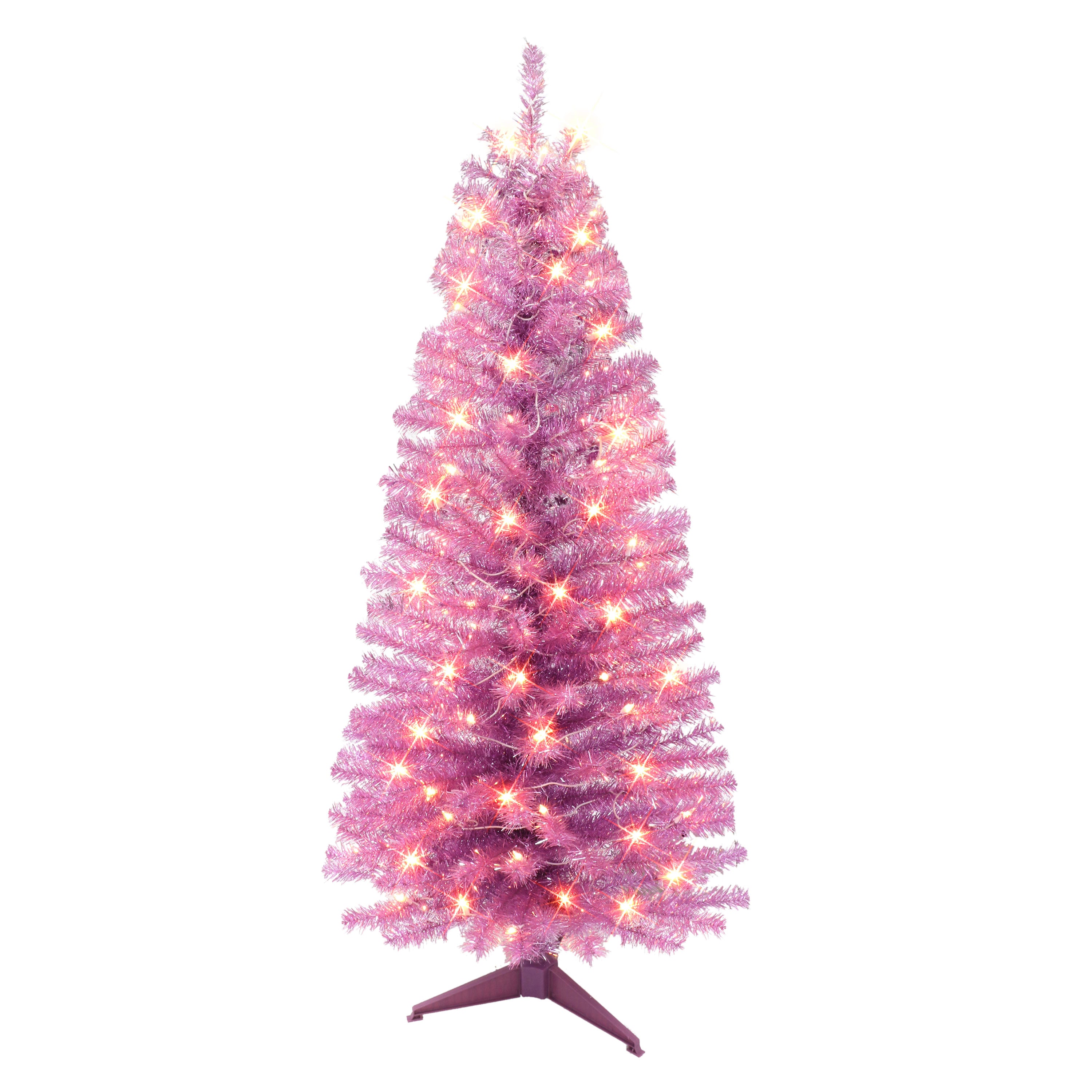 4.5 ft Pre-lit Pink Tinsel Tree 160 Tips 70 UL Clear Lights Stand included 2675A-STPK45C07
