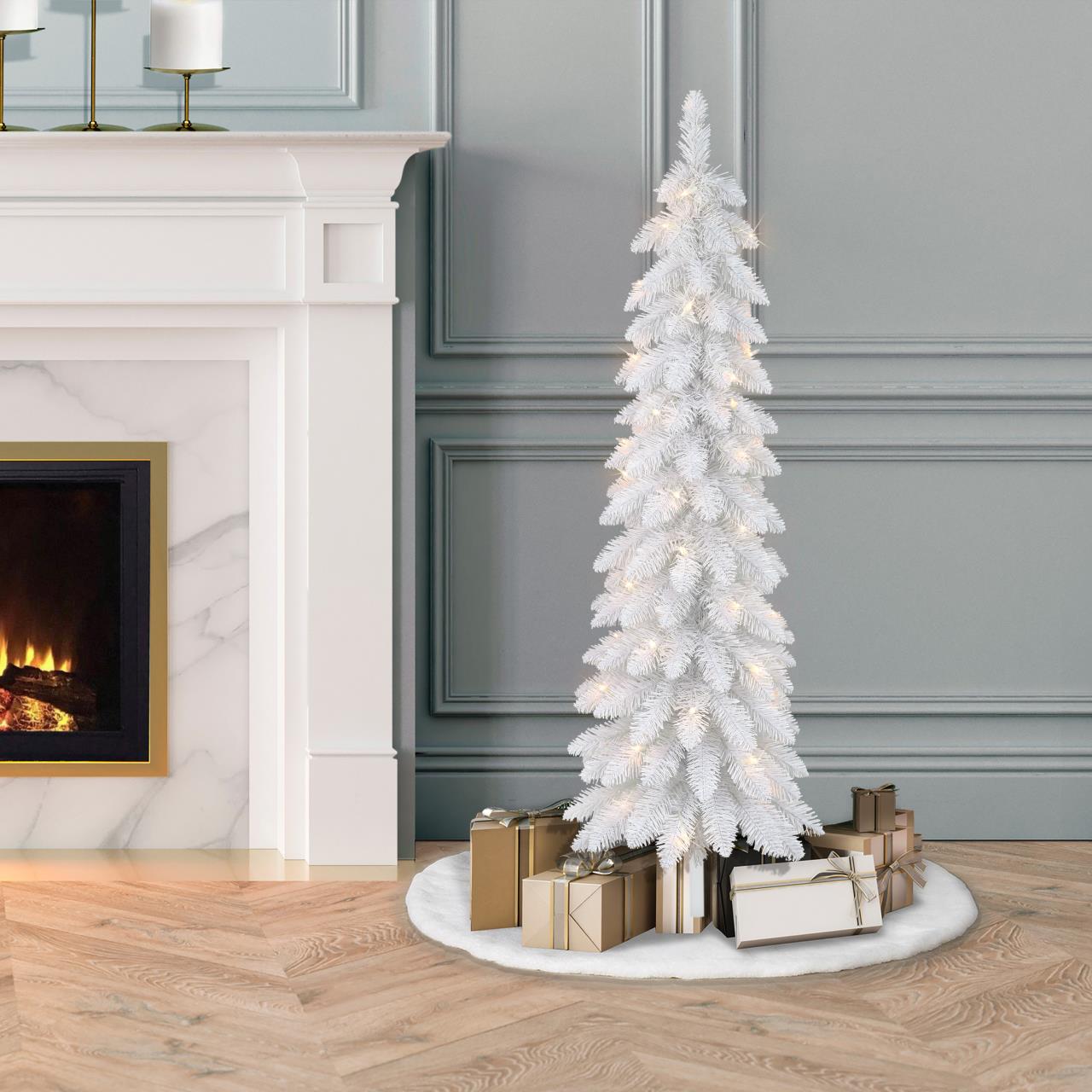 4ft Pre-Lit White Alpine Pencil Tree