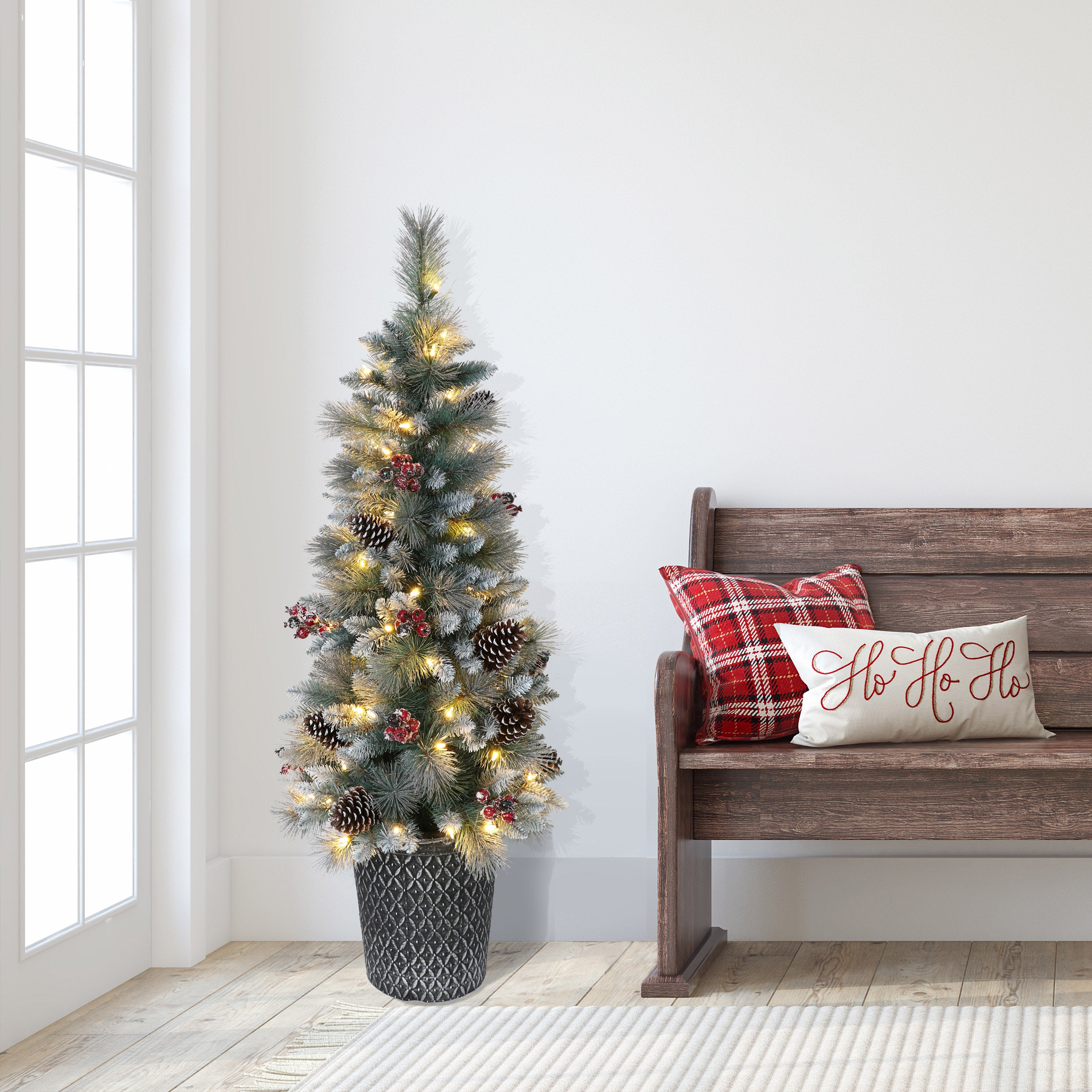 4.5ft Pre-Lit Potted Sterling Pine Christmas Tree