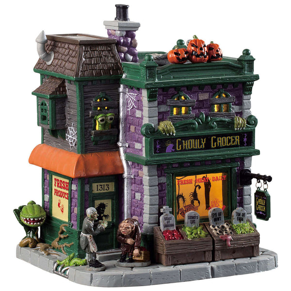 Lemax Ghouly Grocer Lighted Porcelain Halloween Village House