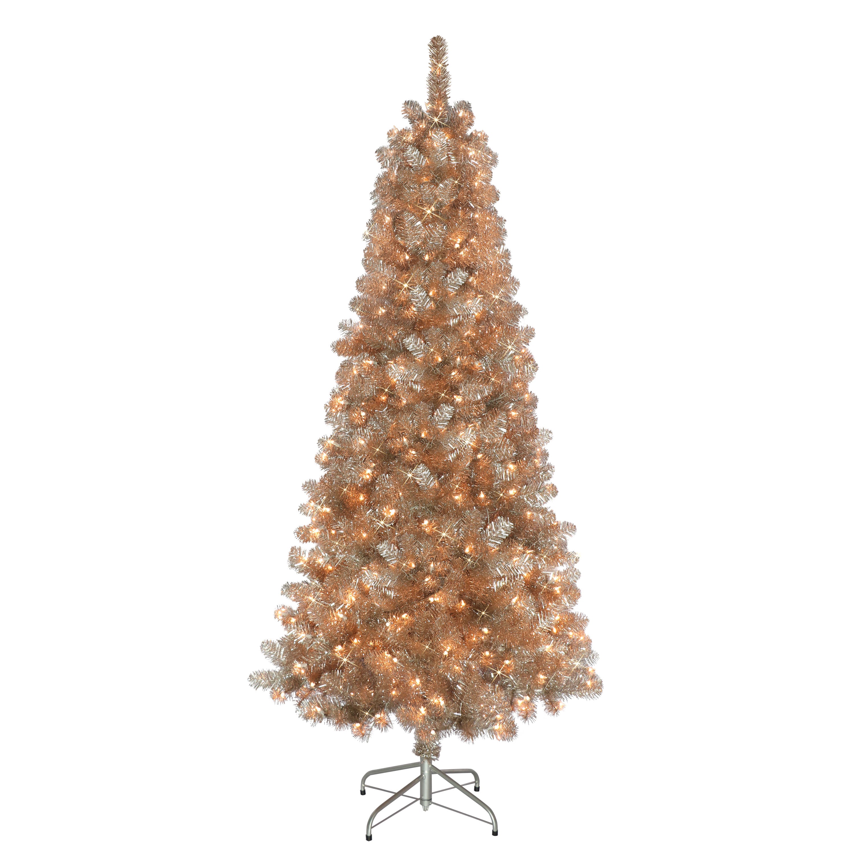 6.5 ft Pre-Lit Rose Gold Artificial Christmas Tree with 300 UL Clear Lights Metal Stand T9613A-65C3-RG