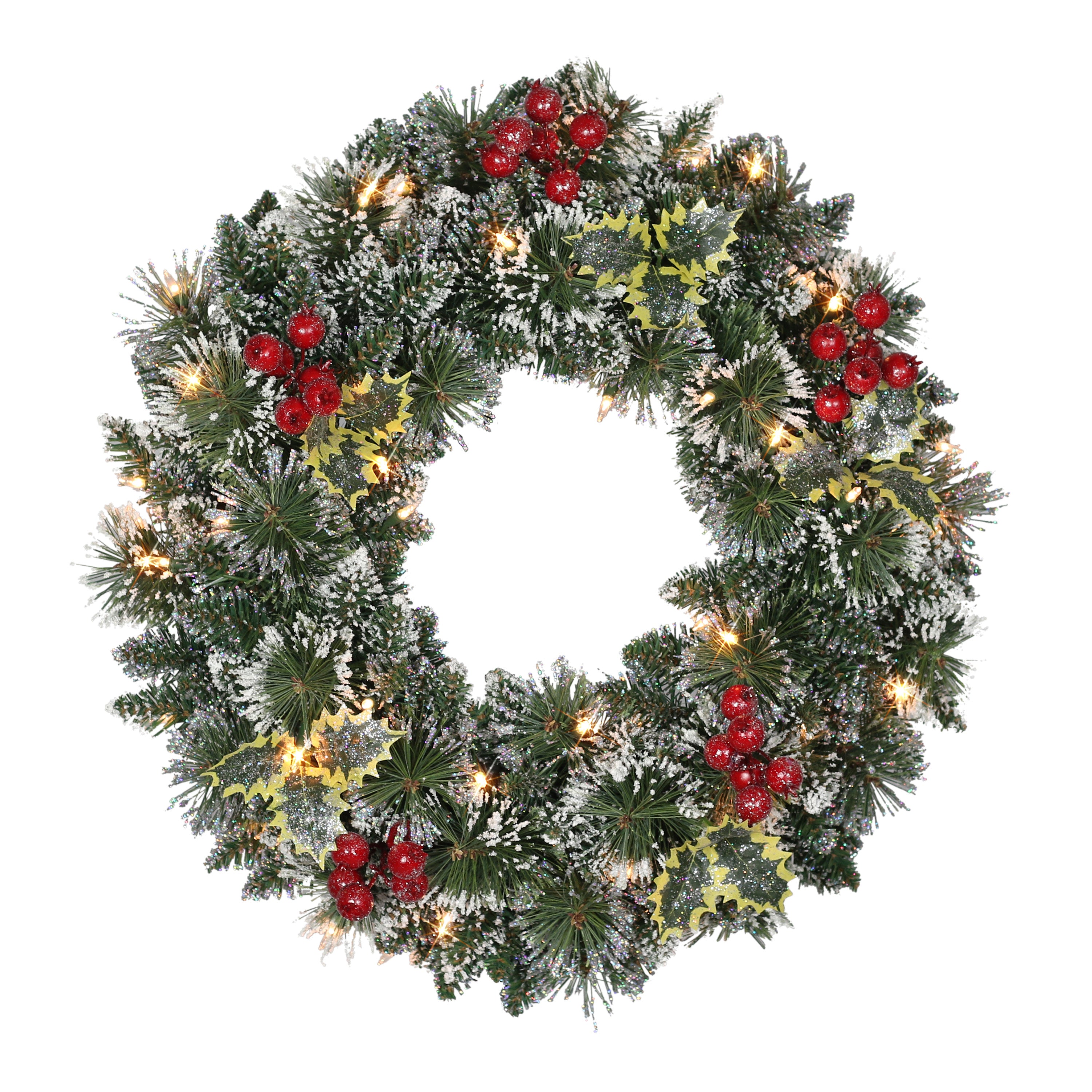 24" Pre-Lit Snowy Silverton Pine Wreath SSP3-W24C05A