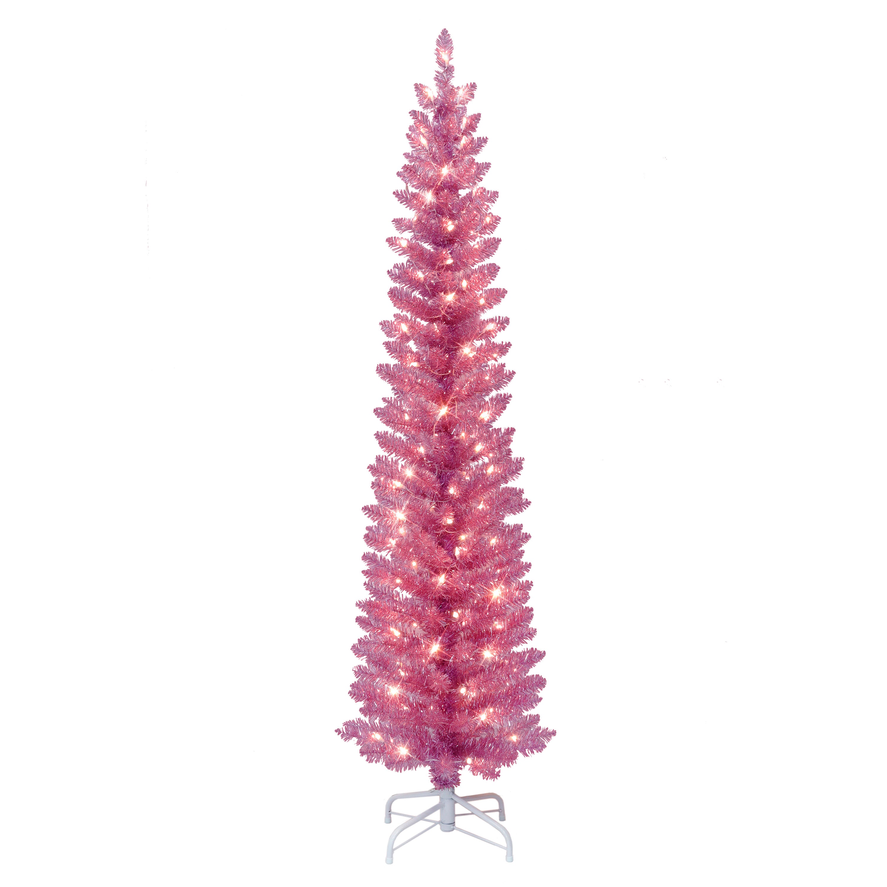 6 ft Pre-Lit Pink Tinsel Artificial Tree 2642A-STPK60C1