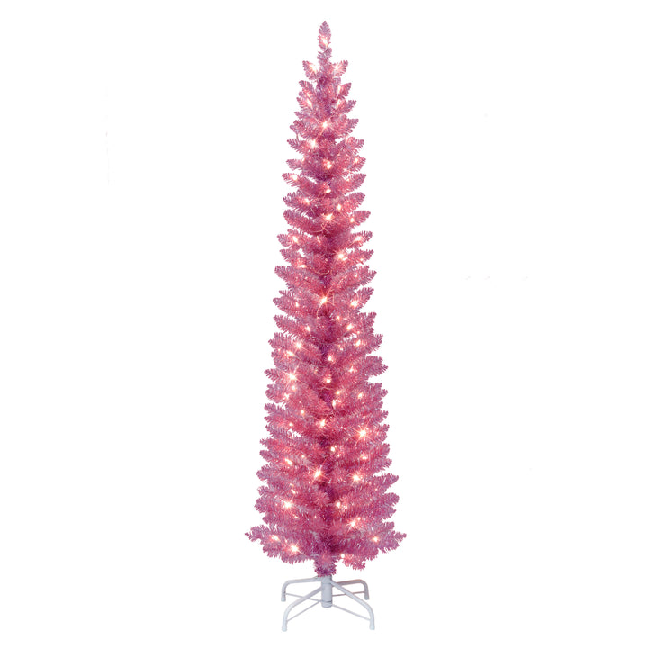 7 ft Pre-Lit Pink Tinsel Artificial Tree 2642A-STPK70C150