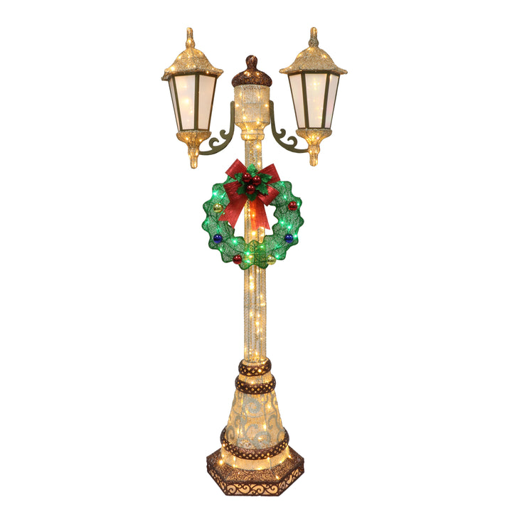 72 in Lighted Outdoor Lamp Post with 176 Warm White Random Twinkling LED Lights Outdoor UL Adapter, Gold/White/Green YD1123LA