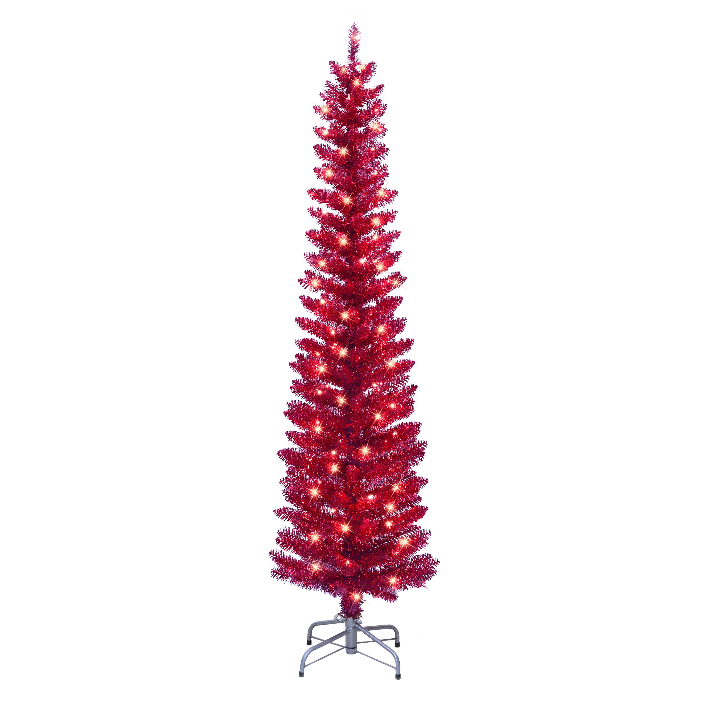 6 ft Pre-Lit Red Tinsel Artificial Tree 2642A-STRED60C1