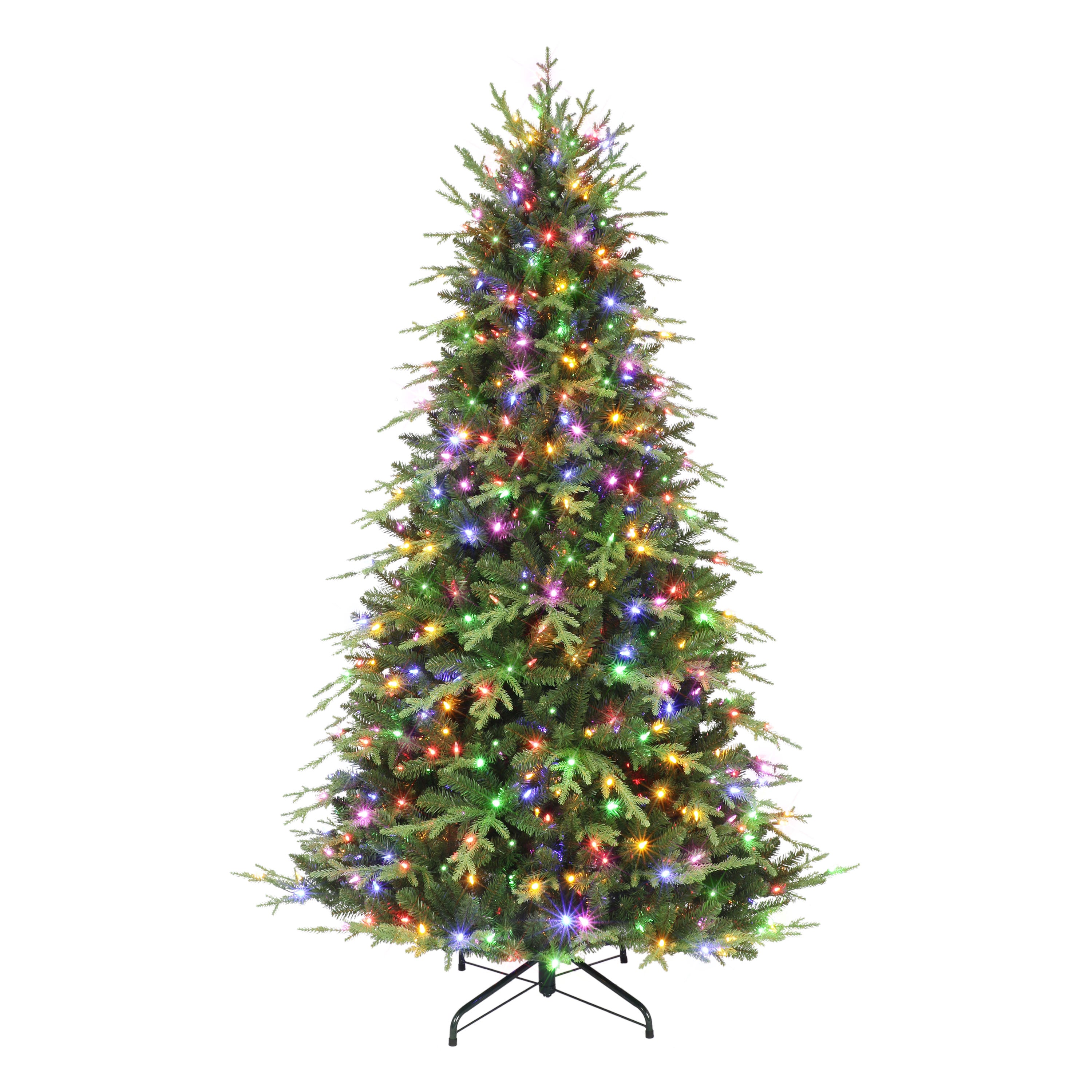 7.5 ft Pre-lit Galveston Fir Artificial Christmas Tree with 800 Dual Color LED Lights On/Off Foot Pedal UL Listed Adaptor Metal Stand Green GVA-75F5LD8
