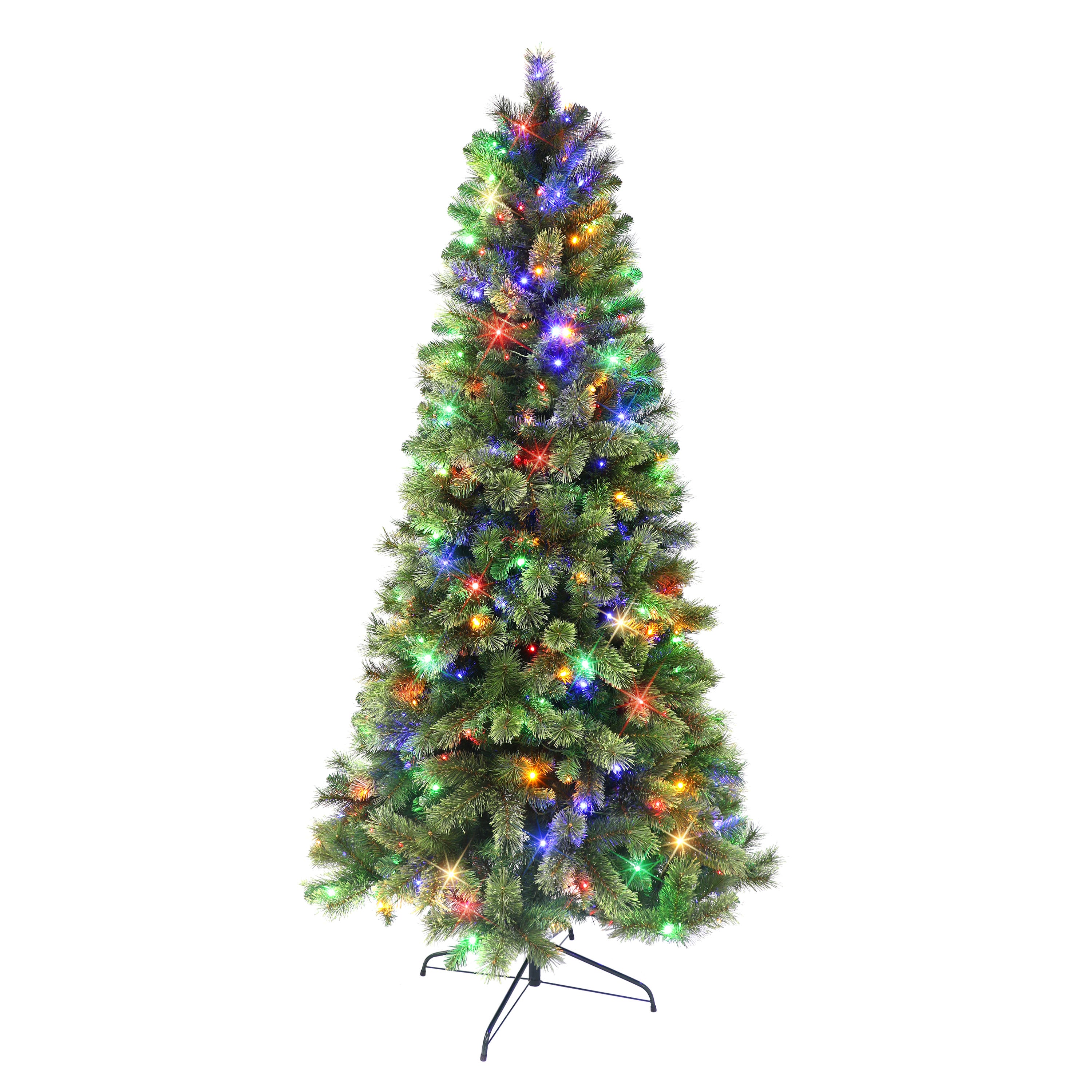 6 ft Pre-Lit Montana Pine Artificial Christmas Tree with 250 Dual Color LED Lights On/Off Foot Pedal Metal Stand Green MOPA-60LD250