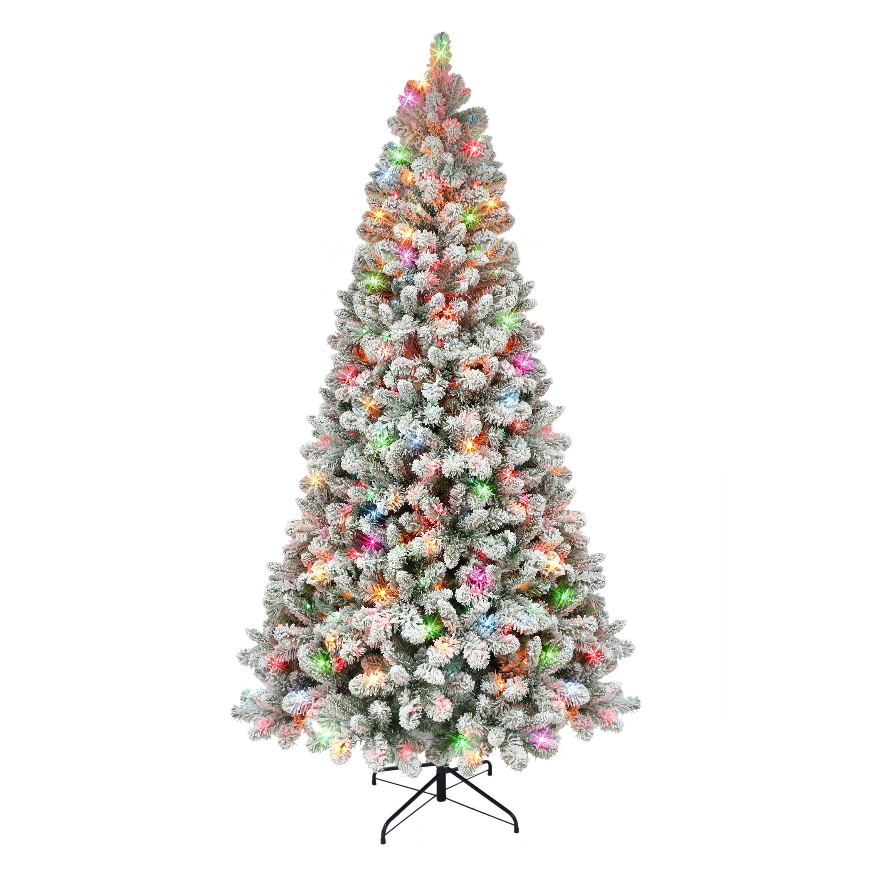 6.5 ft Pre-lit Flocked Virginia Pine Tree 787 tips 300 UL Multi-color Lights Metal Stand 0998A-TF65M3