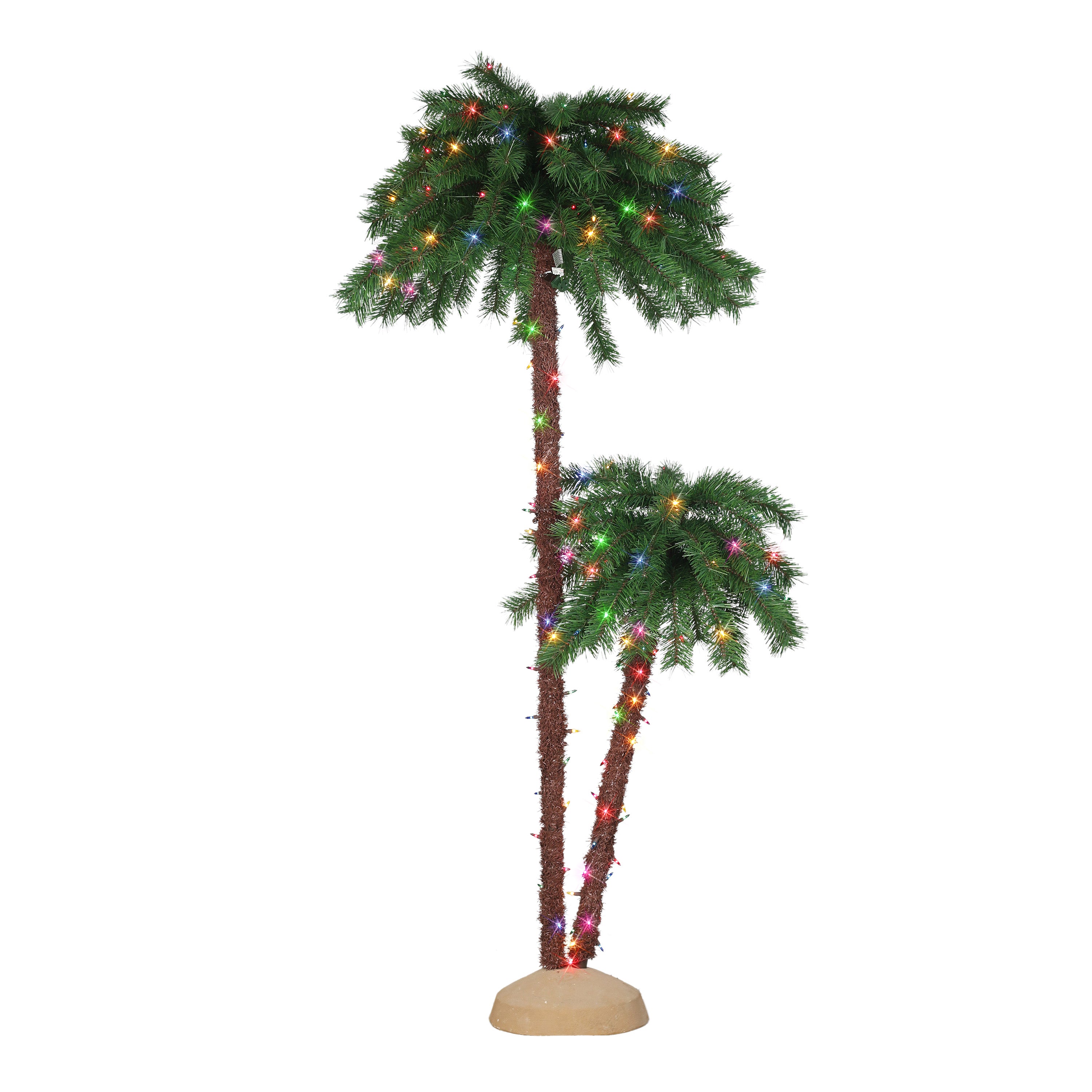 3.5 ft & 6 ft Pre-Lit Multi-Color Light Double Trunk Artificial Palm Tree DT8346M2A