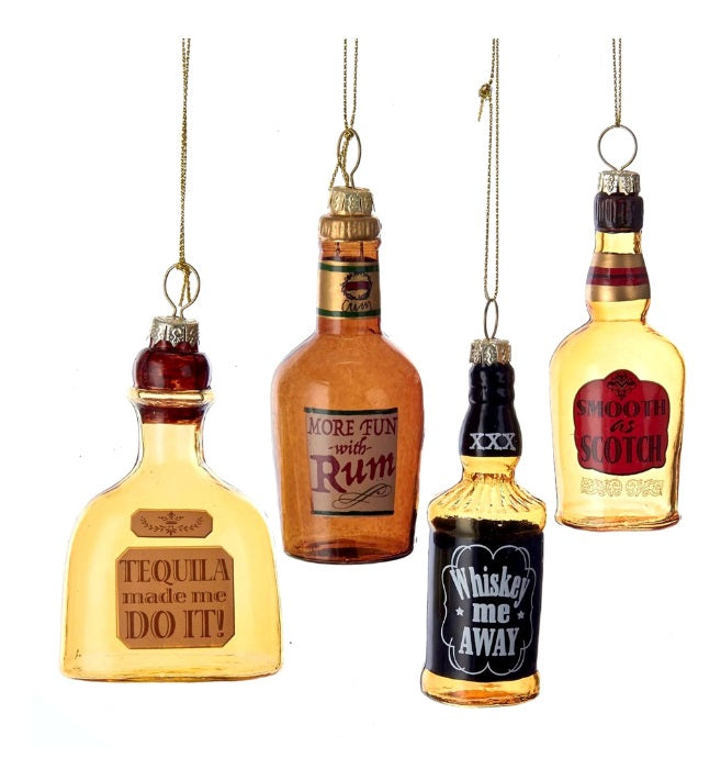 3.5" Glass Liquor Bottle Ornament, 4 Assorted