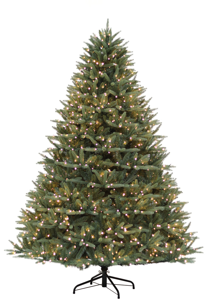 Puleo International 12ft Pre-lit East Hampton Pine PE/PVC Tree With Warm White LED Lights, Foot Pedal, and Sure Connect Pole