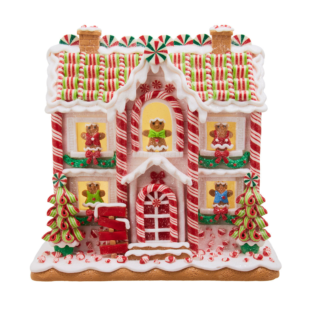 Kurt Adler 10" Battery Operated LED Lighted Gingerbread House With Men & Trees Table Piece #JEL1112