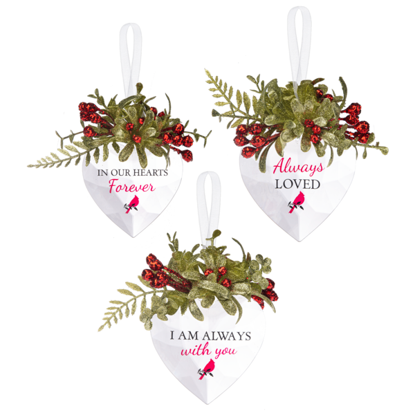 4" Kissing Krystals Sentimental Heart Ornament, 3 Assorted