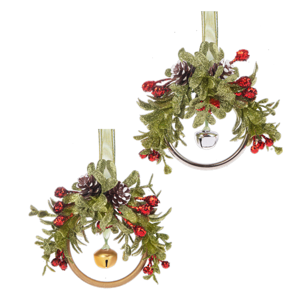 4.5" Kissing Krystals Mistletoe Bell Ornament, 2 Assorted