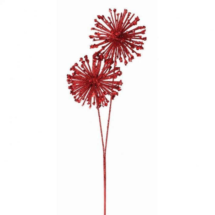 24" Red Glitter Sequin Double Starburst Ball Spray Pick # MTX56761_RED