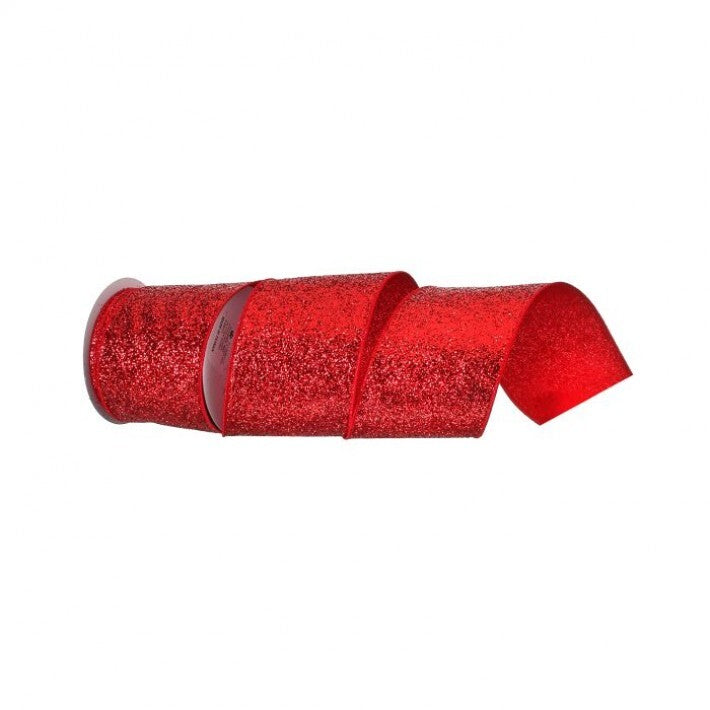 4" x 10yd Red Shimmer Glitter Wired Ribbon # MTX62806_RED