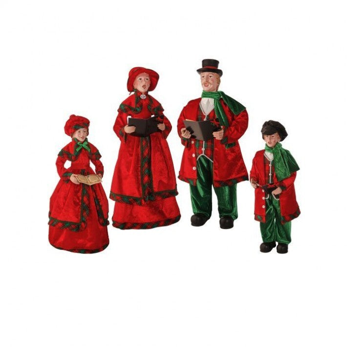 24-36" Fabric Traditional Carolers Set of 4 # MTX66776_RDGR