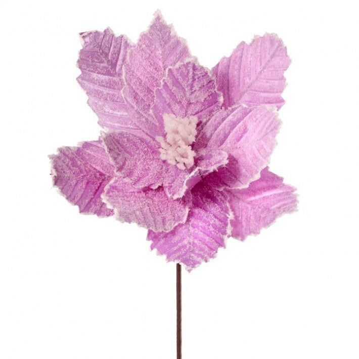 24" Pink Glitter Velvet Snow Edge Poinsettia Stem # MTX66886_LAV