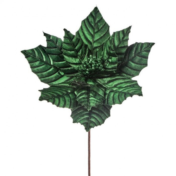 24" Green Metallic Veined Poinsettia Stem # MTX66894_EMER