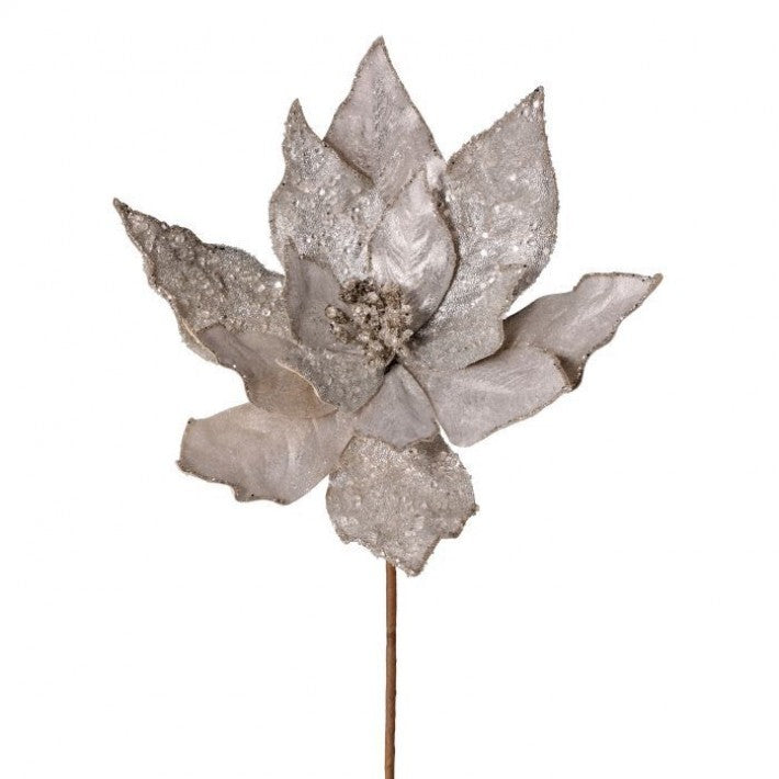 24" Silver Glitter Iced Poinsettia Stem # MTX67117_SILV