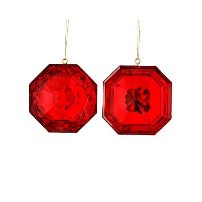 4" Red Round/Square Precious Gem Ornament, 2 Assorted # MTX67413_RED