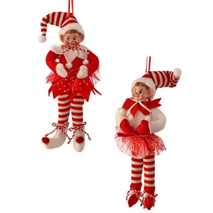 9" Bendable Velvet Peppermint Elf Ornament, 2 Assorted # MTX67428_RDWH