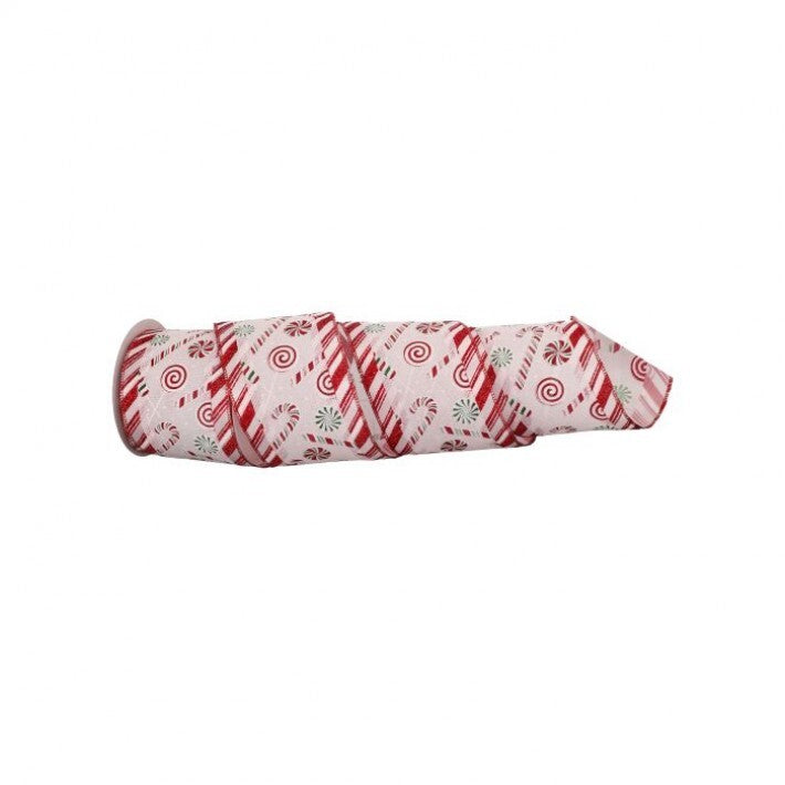 4" x 10yd Peppermint Candy Glitter Stripe Ribbon # MTX67777_RDGW