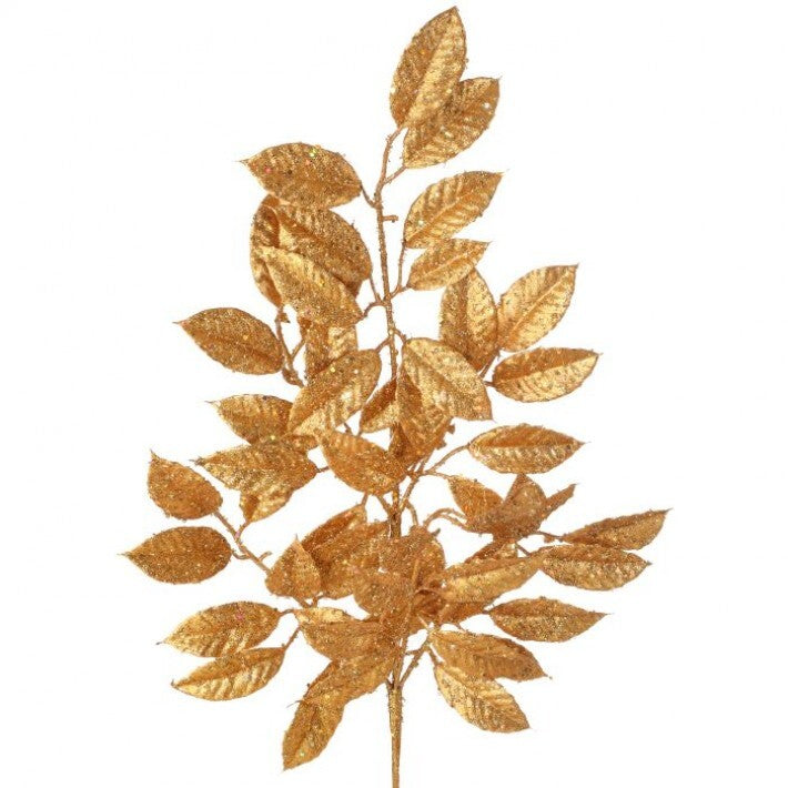 31" Gold Glitter Sequin Camelia Leaf Spray # MTX68059_GOLD