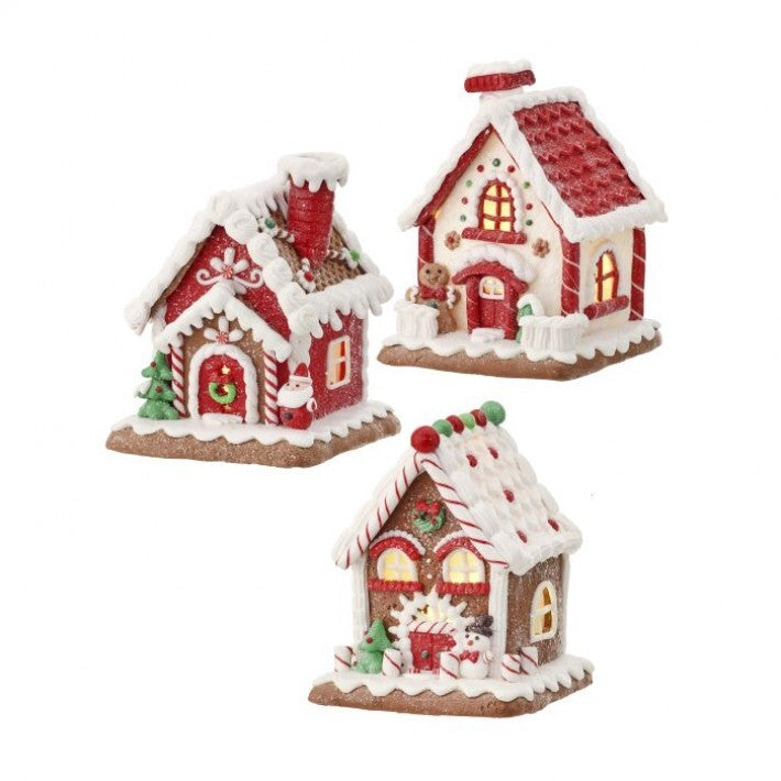 6" LED Candy/Cookie Gingerbread House with B/O and Timer, 3 Assorted # MTX68299_RDGW