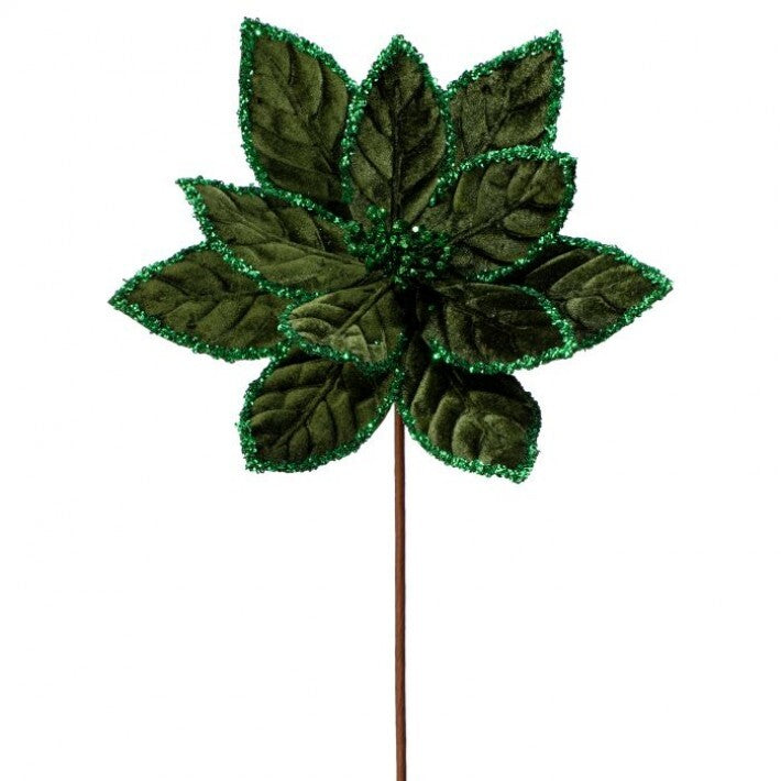 24" Emerald Green Velvet Poinsettia Stem # MTX68955_EMER